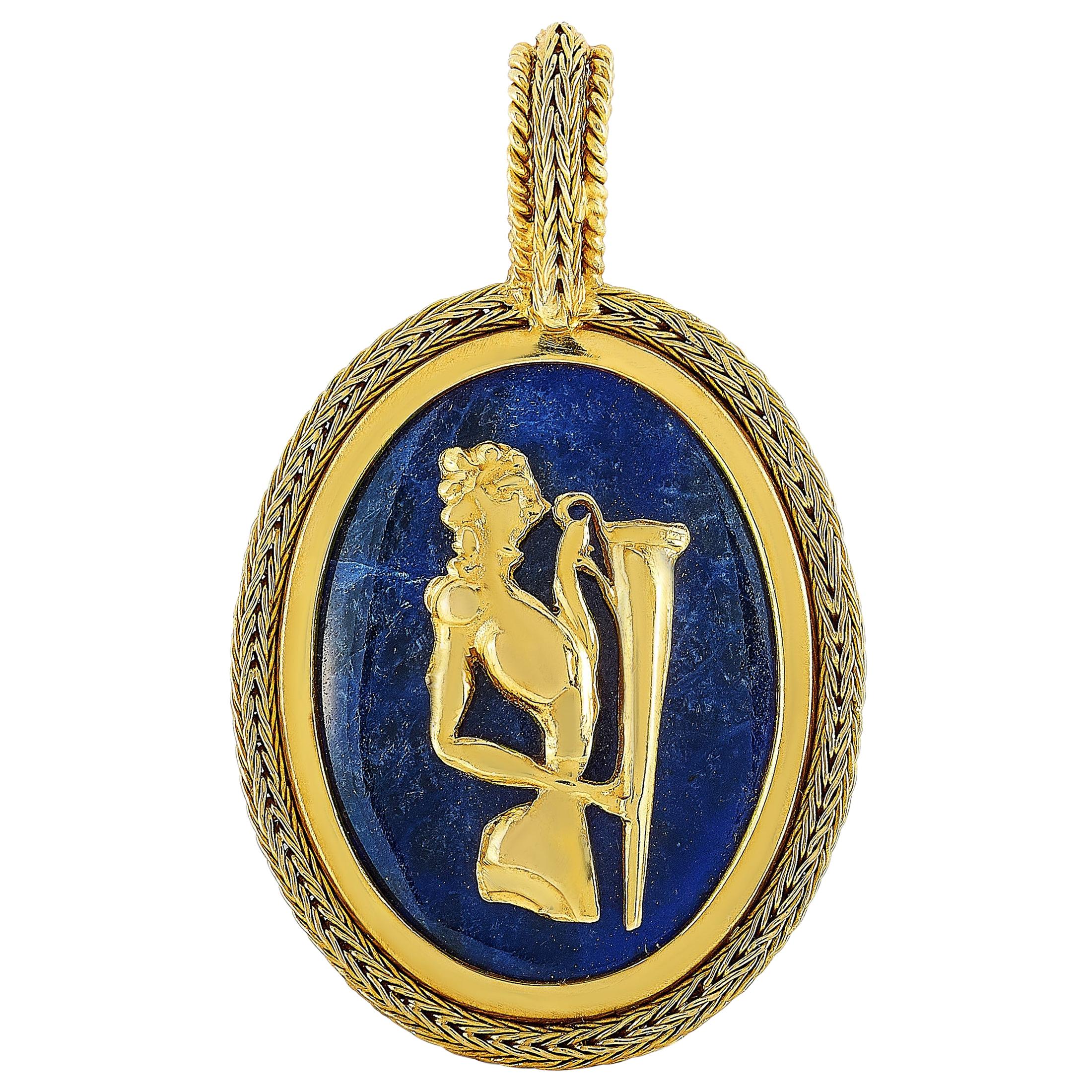 Ilias Lalaounis 18 Karat Yellow Gold Sodalite Pendant at 1stDibs