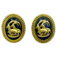 Vintage Ilias Lalaounis 18k gold and lapis lazuli earrings with mountain goat design