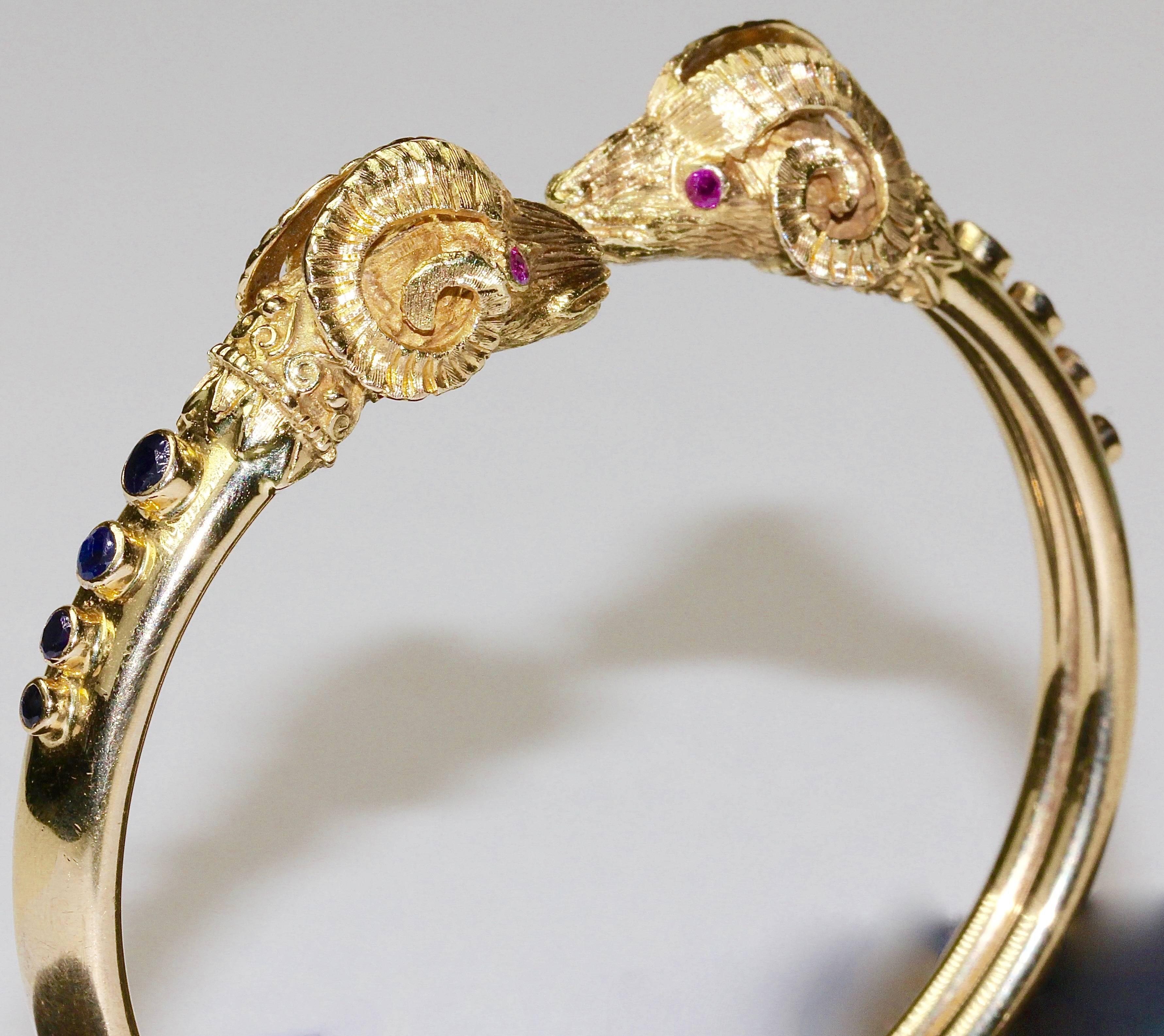 Ilias Lalaounis 18k Gold Aries Heads Bracelet with Sapphires and Rubies 2