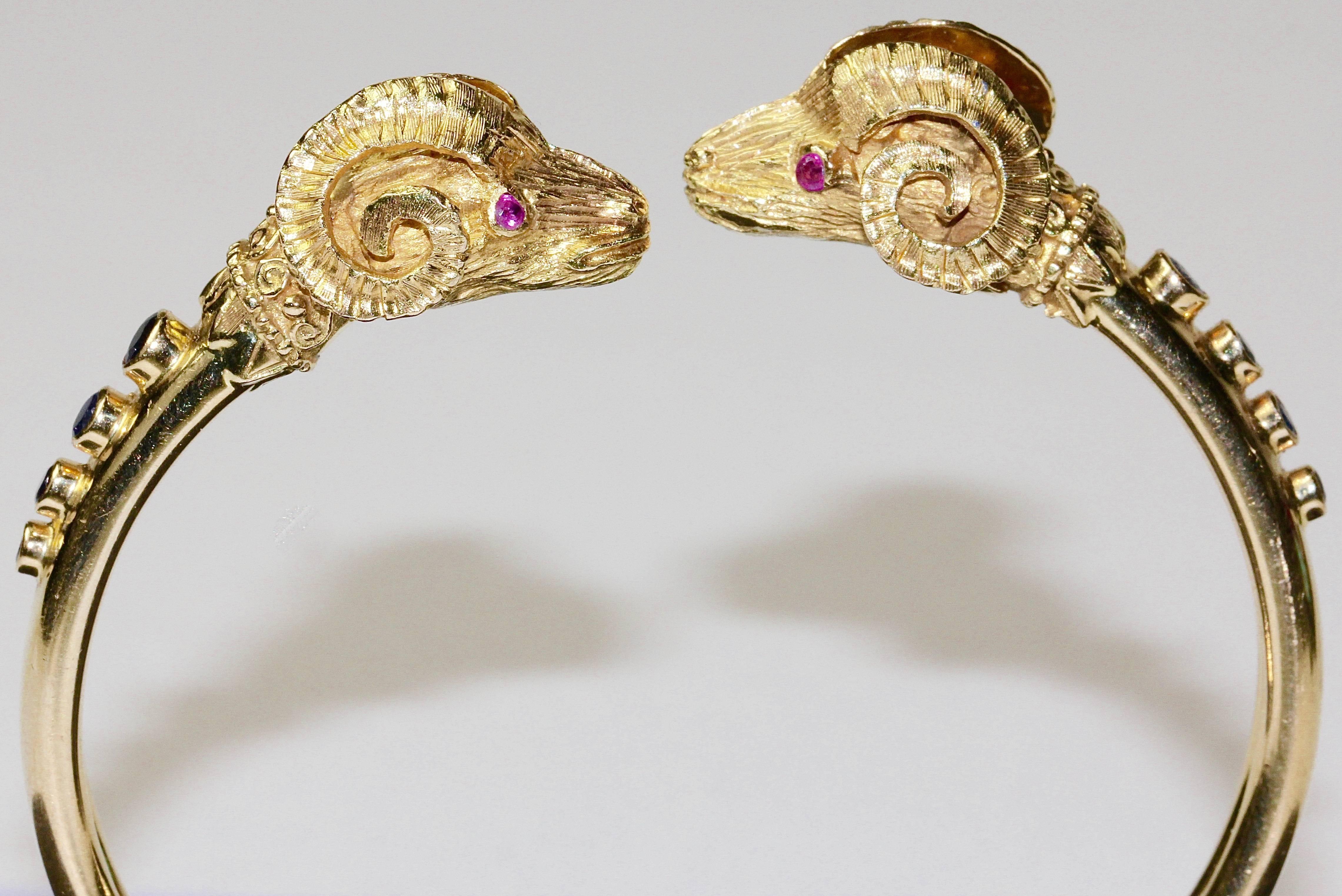 Ilias Lalaounis 18k Gold Aries Heads Bracelet with Sapphires and Rubies 3