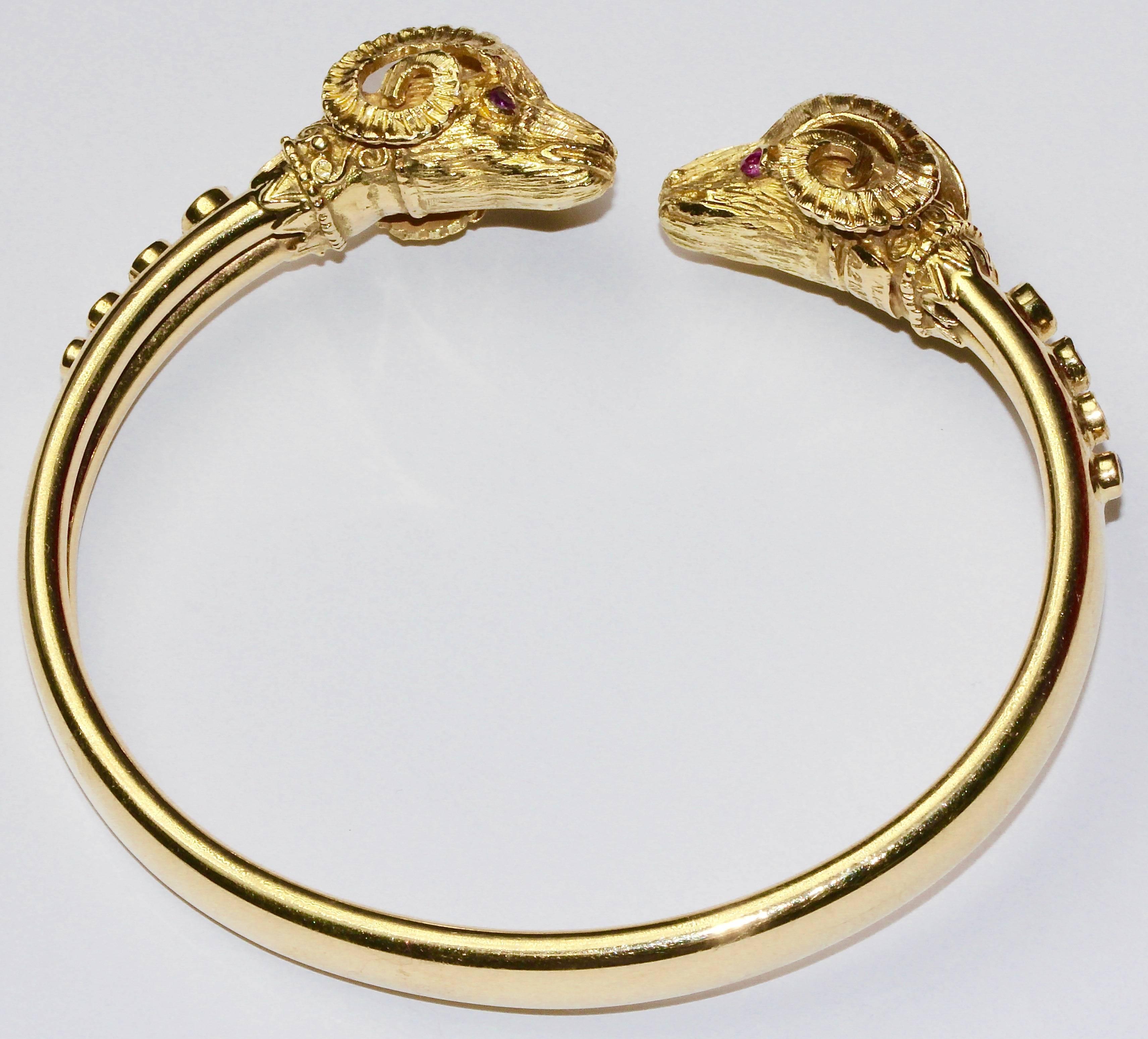 Ilias Lalaounis 18k Gold Aries Heads Bracelet with Sapphires and Rubies 4