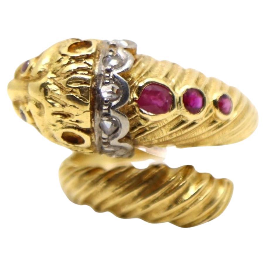 ILIAS LALAOUNIS 18K Gold Lion Head Ruby Diamond Ring For Sale