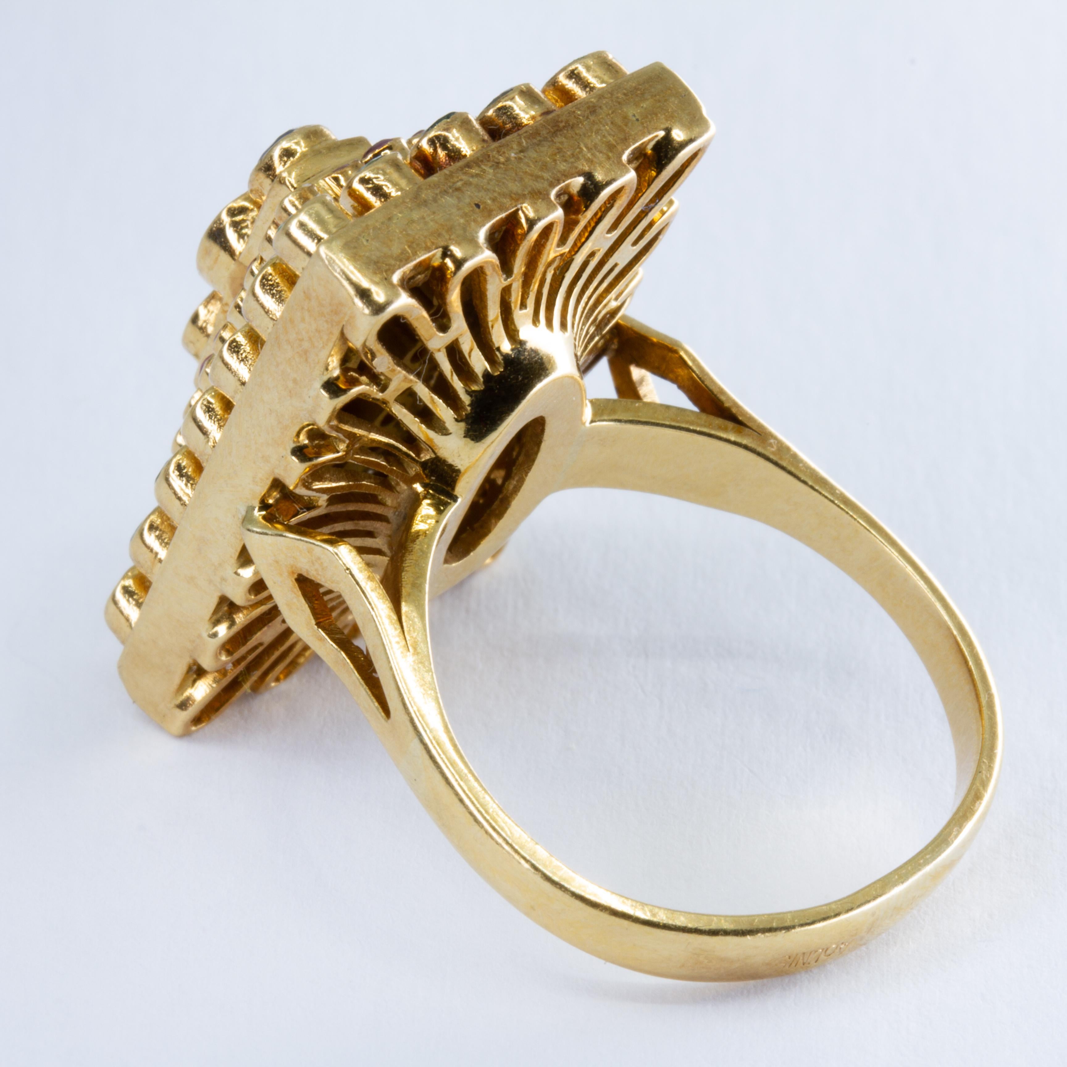Women's Ilias Lalaounis 18 Karat Gold, Sapphire, Ruby and Emerald Ring