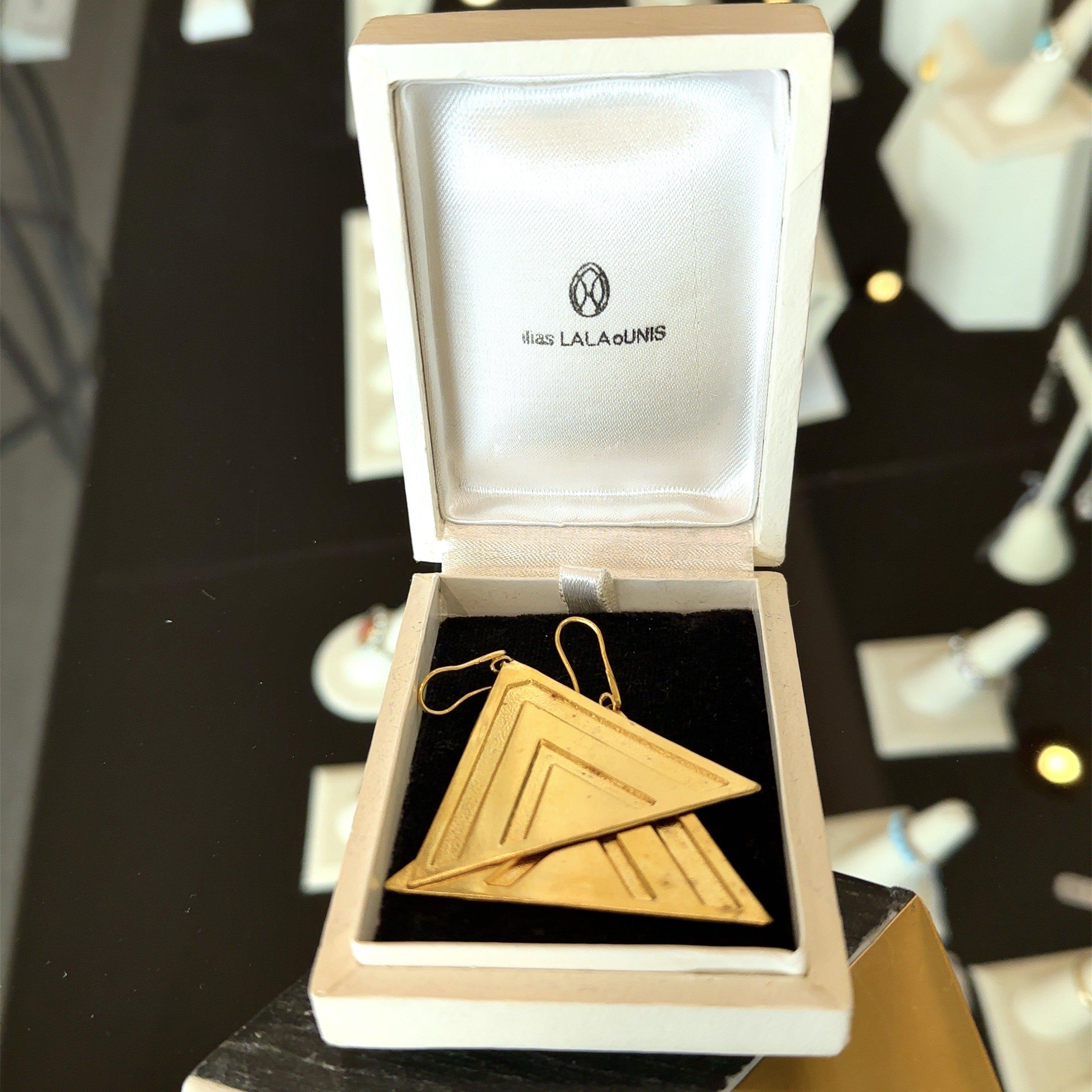 Ilias Lalaounis 18K Gold Triangle Large Earrings With Original Box 6