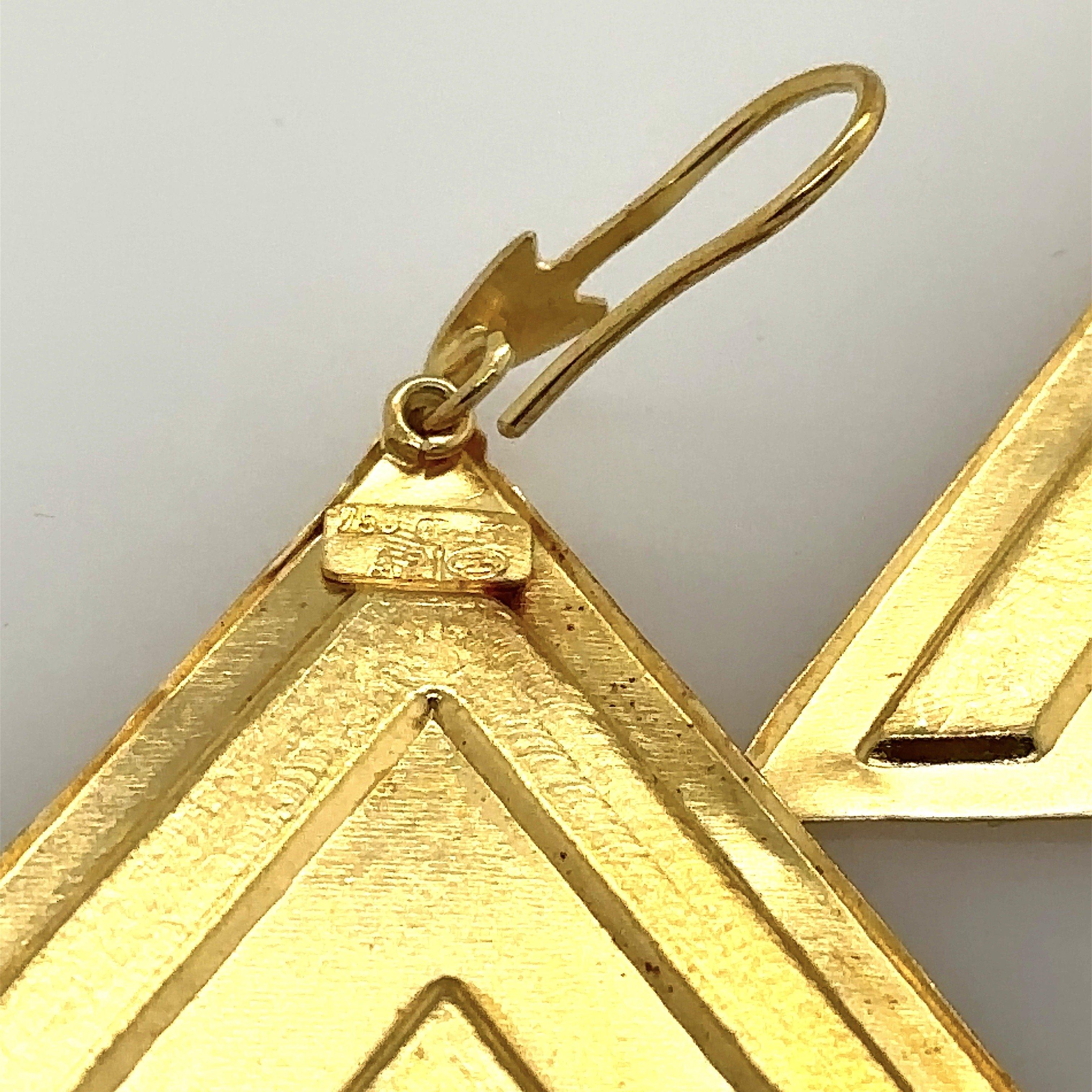 Ilias Lalaounis 18K Gold Triangle Large Earrings With Original Box 2