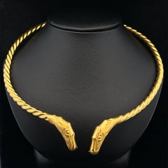 Ilias Lalaounis 18k Gold Twisted Link w/ Dragon Serpent Heads Choker Necklace