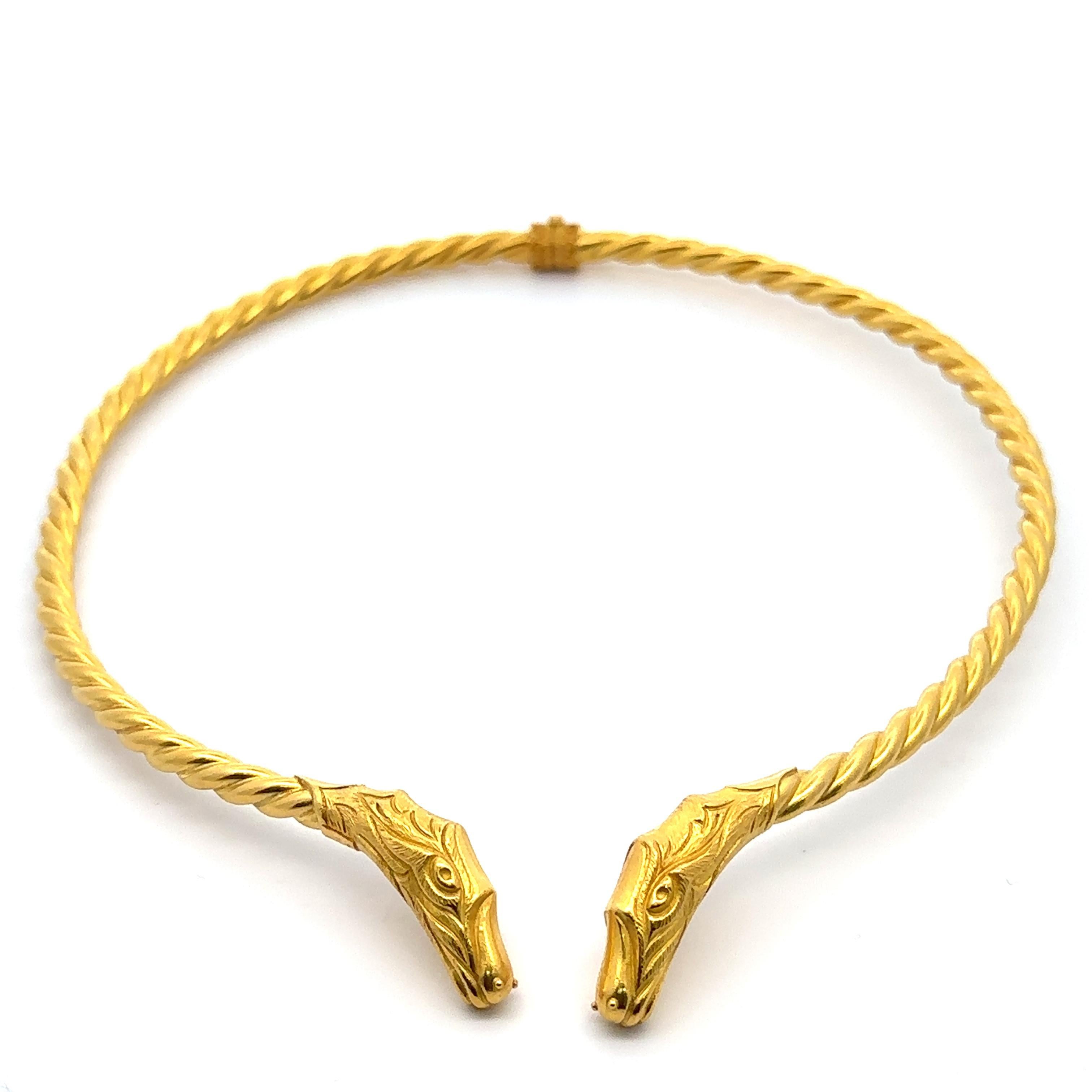 Ilias Lalaounis Collier ras du cou en or 18k à maillons torsadés et têtes de serpent dragon
