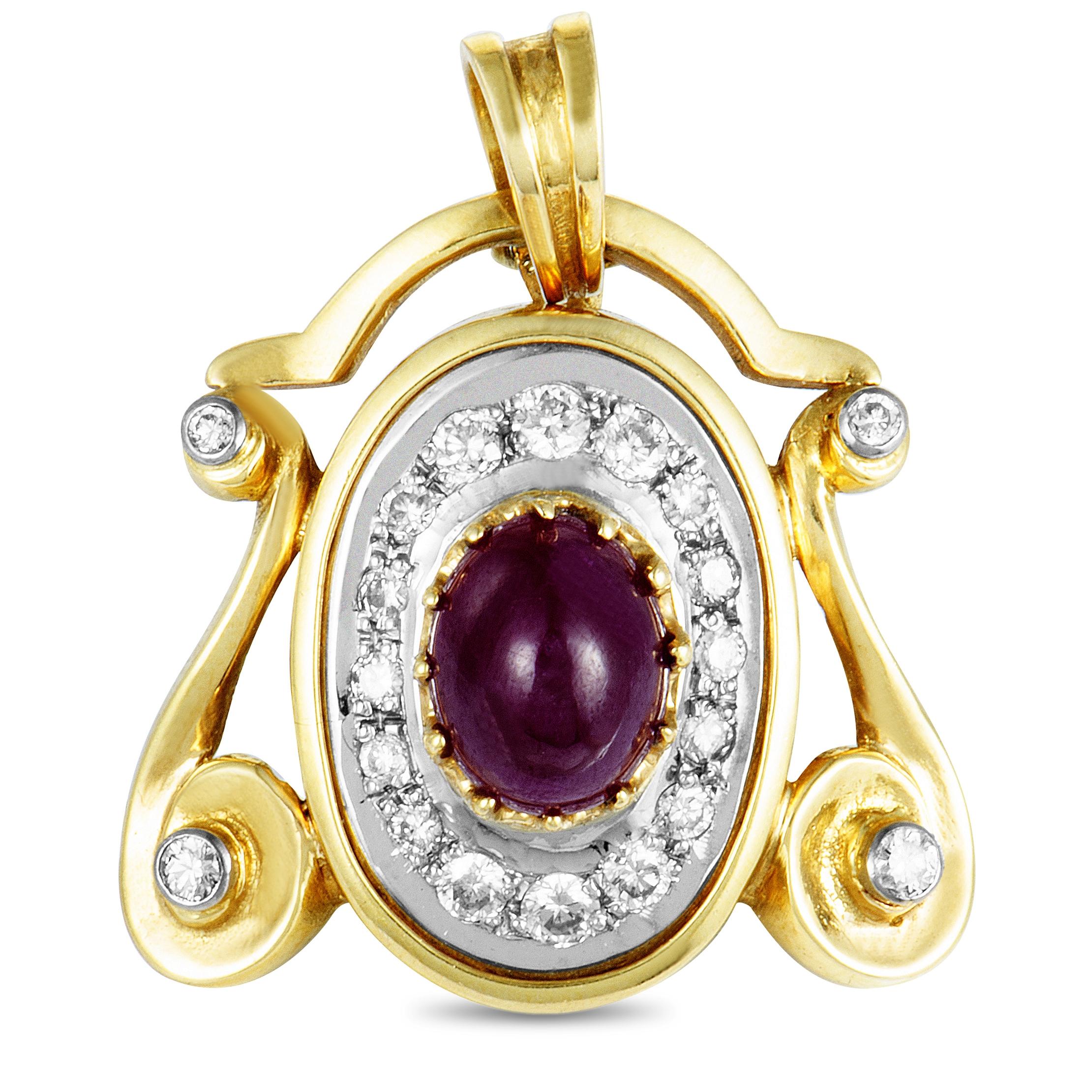Ilias Lalaounis 18 Karat Yellow and White Gold Diamond and Ruby Pendant In Excellent Condition In Southampton, PA