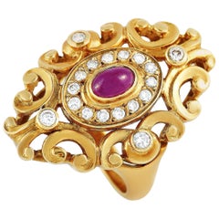 Ilias Lalaounis 18 Karat Yellow Gold 0.35 Carat Diamond and Ruby Ring