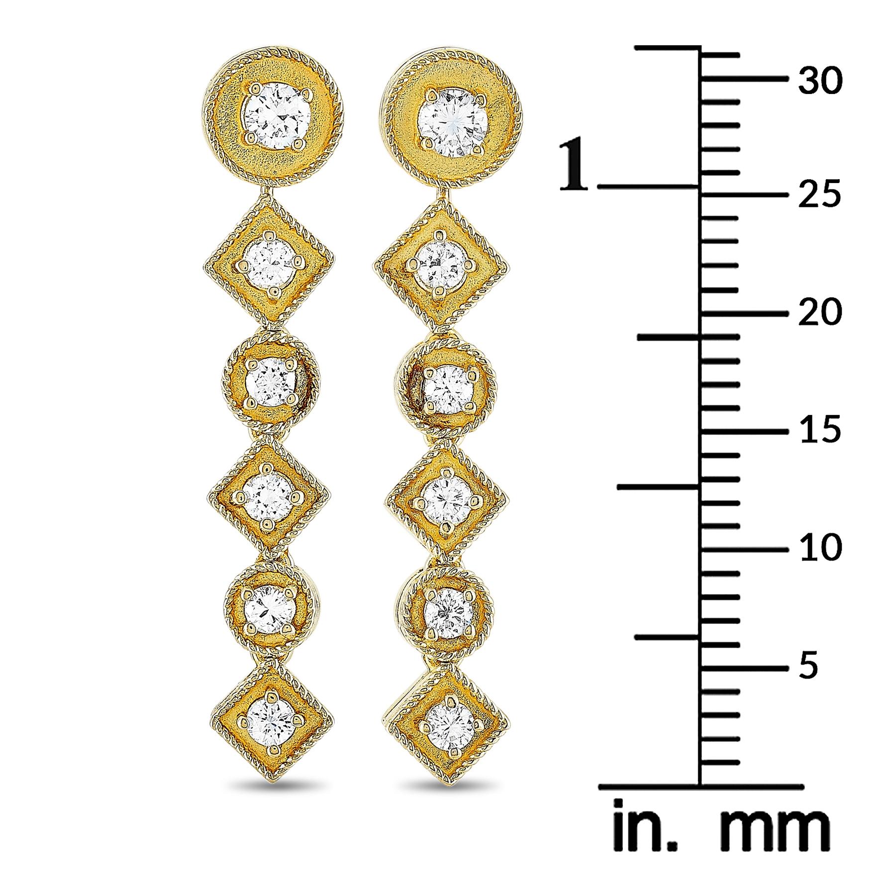 Round Cut Ilias Lalaounis 18 Karat Yellow Gold 1.10 Carat Diamond Earrings