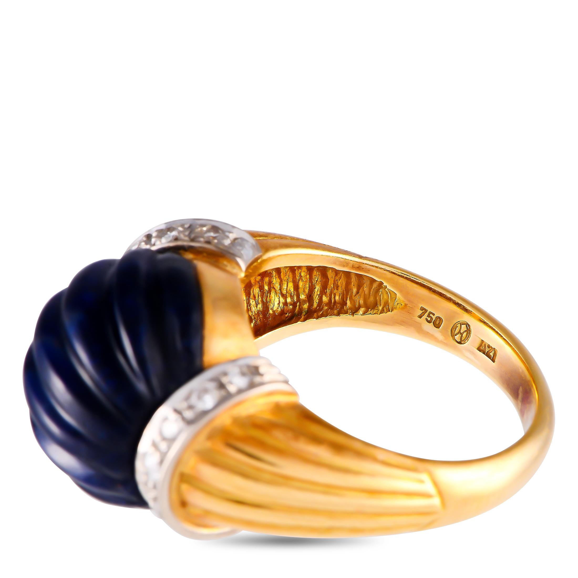 Ilias Lalaounis: 18 Karat Gelbgold Diamant- und Lapislazuli-Ring (Rundschliff)