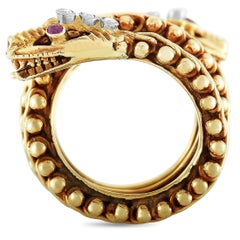 Ilias Lalaounis 18 Karat Yellow Gold Diamond and Ruby Snake Ring