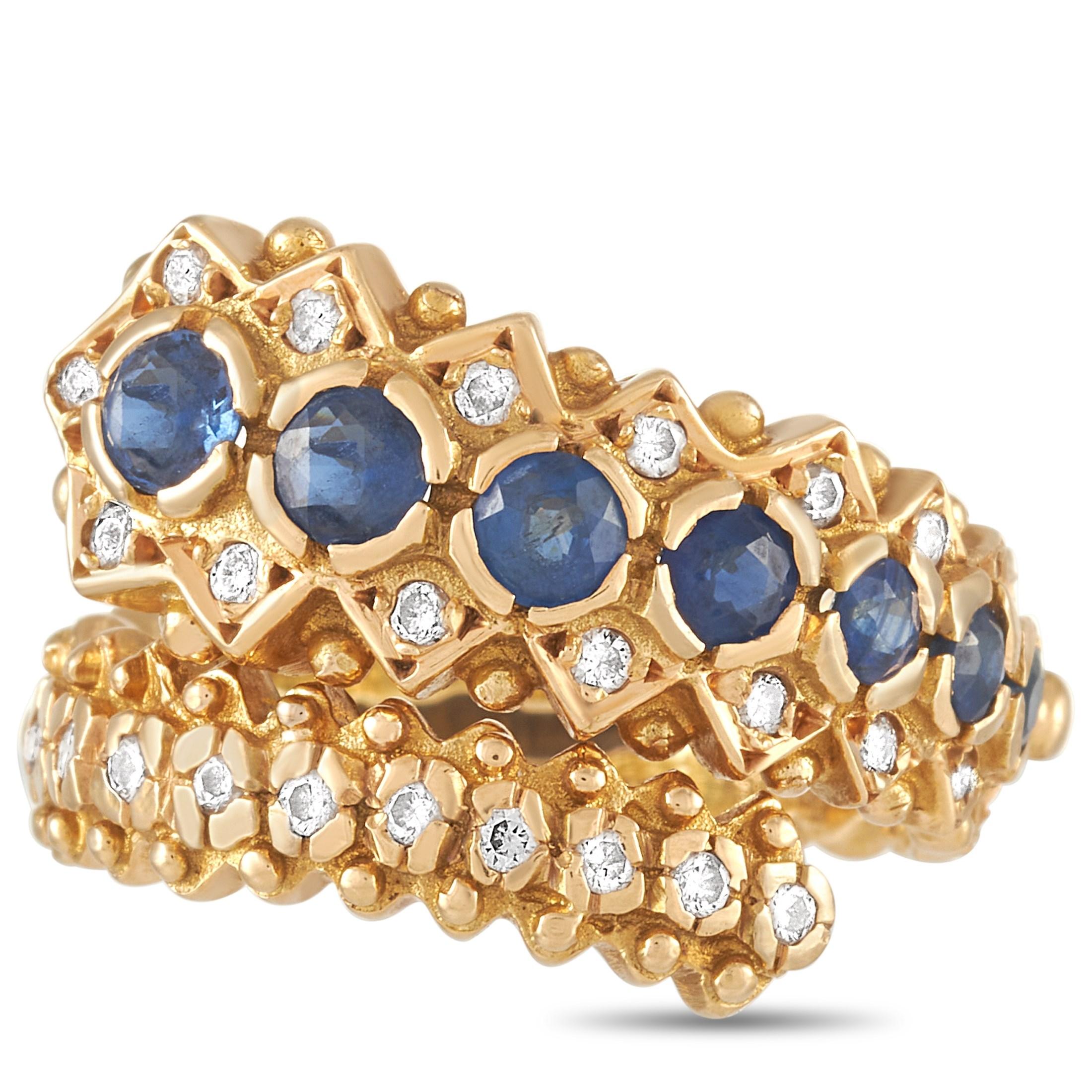 Ilias Lalaounis 18 Karat Yellow Gold Diamond and Sapphire Ring In Excellent Condition In Southampton, PA
