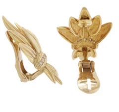Ilias Lalaounis 18k Yellow Gold Diamond Ear Clips Wheat Motif Ear Clips Earrings