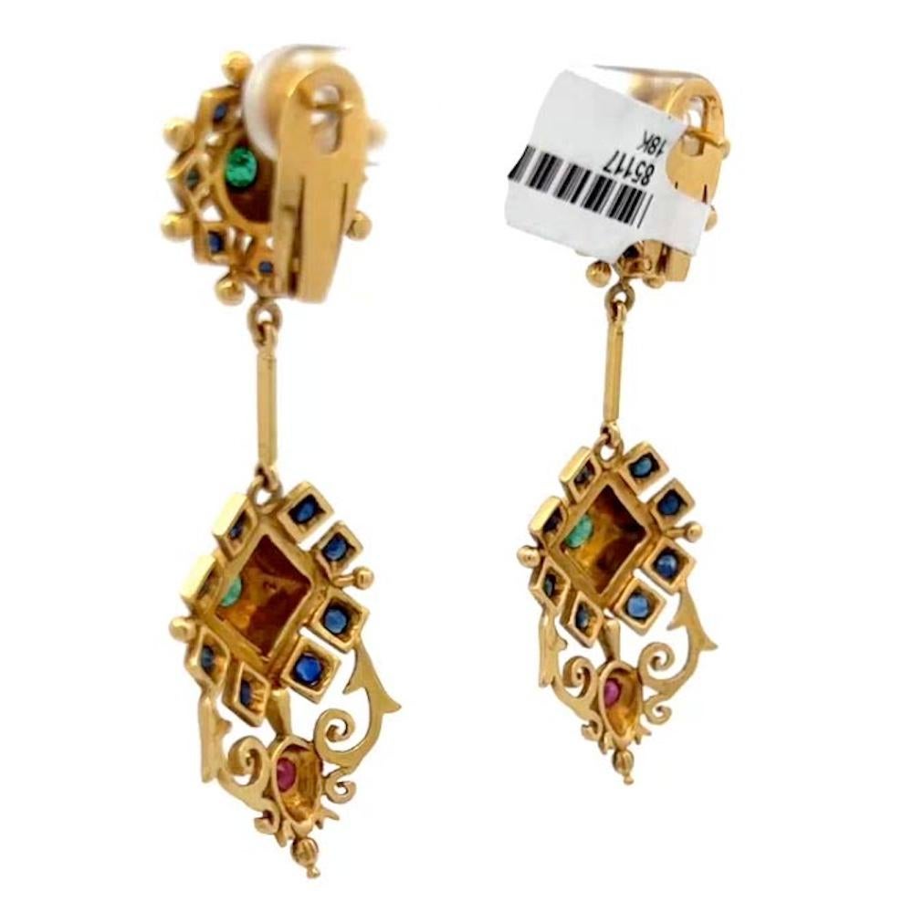 Round Cut Ilias Lalaounis 18k Yellow Gold Gemstone Dangle Lever-Back Earrings