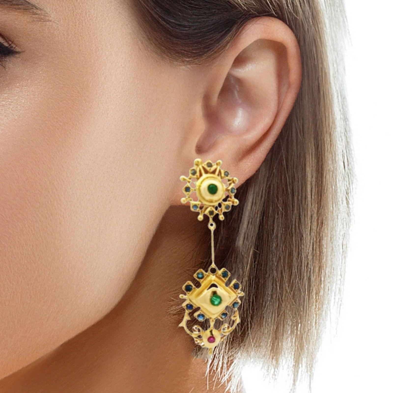 Women's Ilias Lalaounis 18k Yellow Gold Gemstone Dangle Lever-Back Earrings