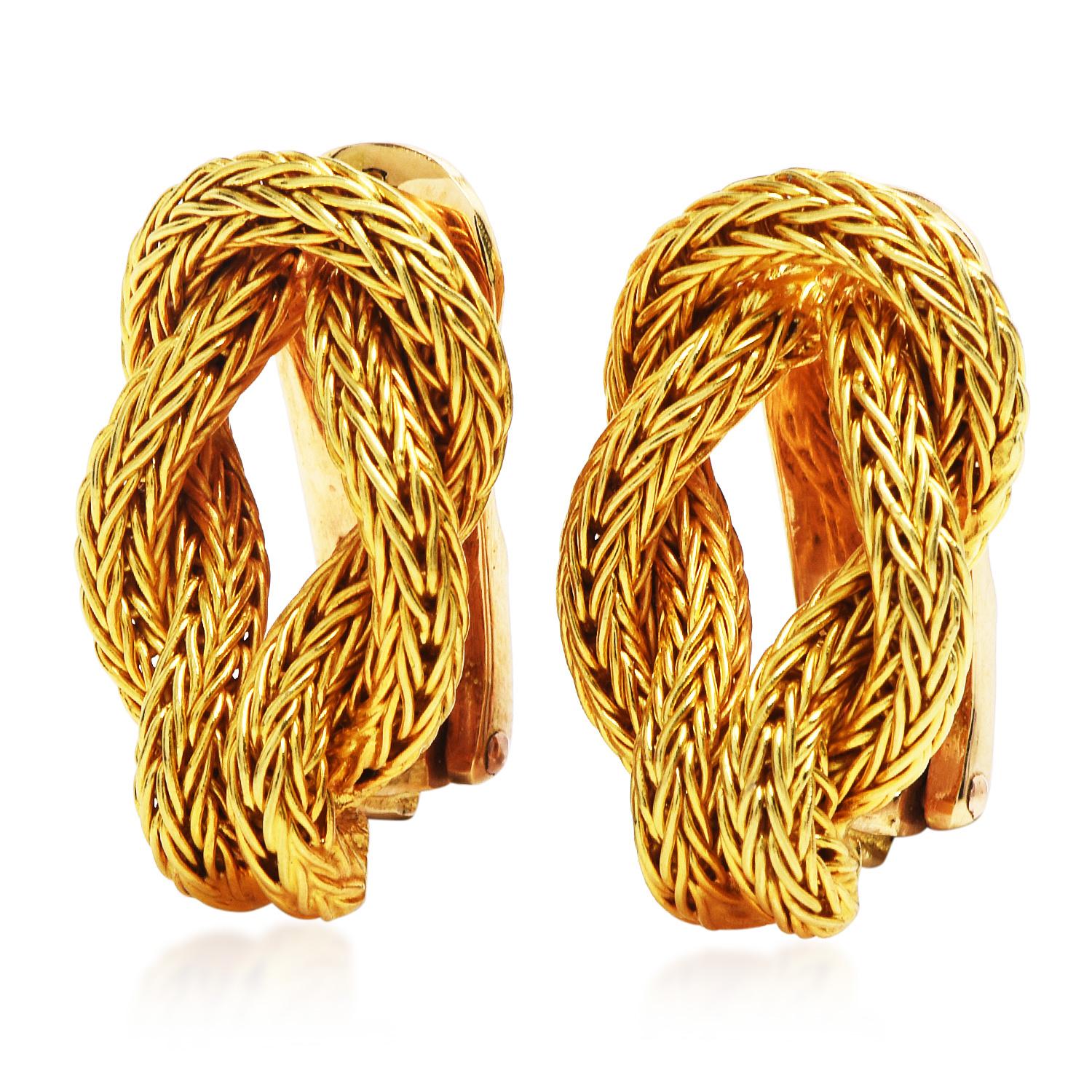 Retro Ilias Lalaounis 18K Yellow Gold Hercules Knot Woven Clip-On Earrings