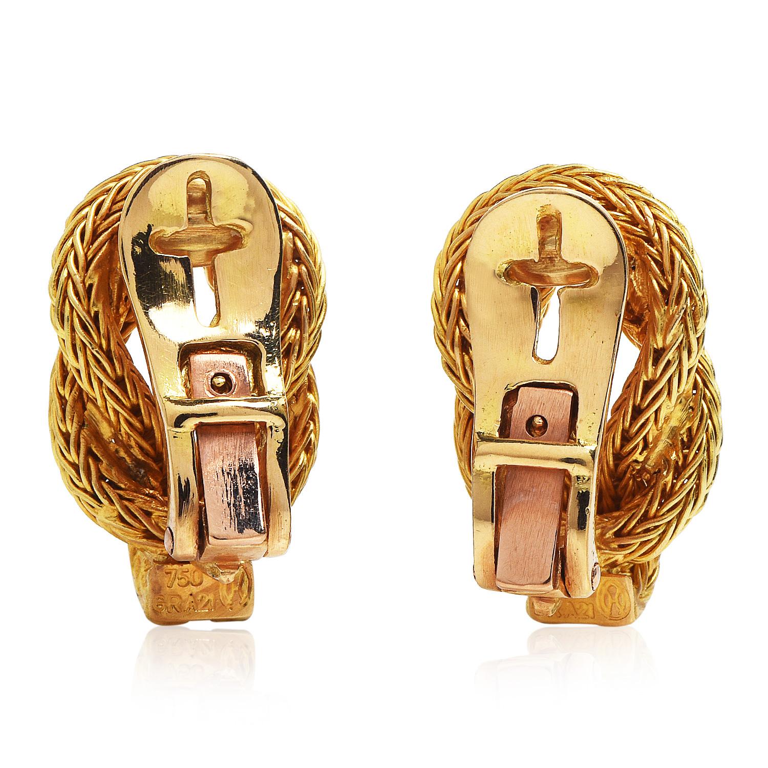 Ilias Lalaounis 18K Yellow Gold Hercules Knot Woven Clip-On Earrings In Excellent Condition In Miami, FL