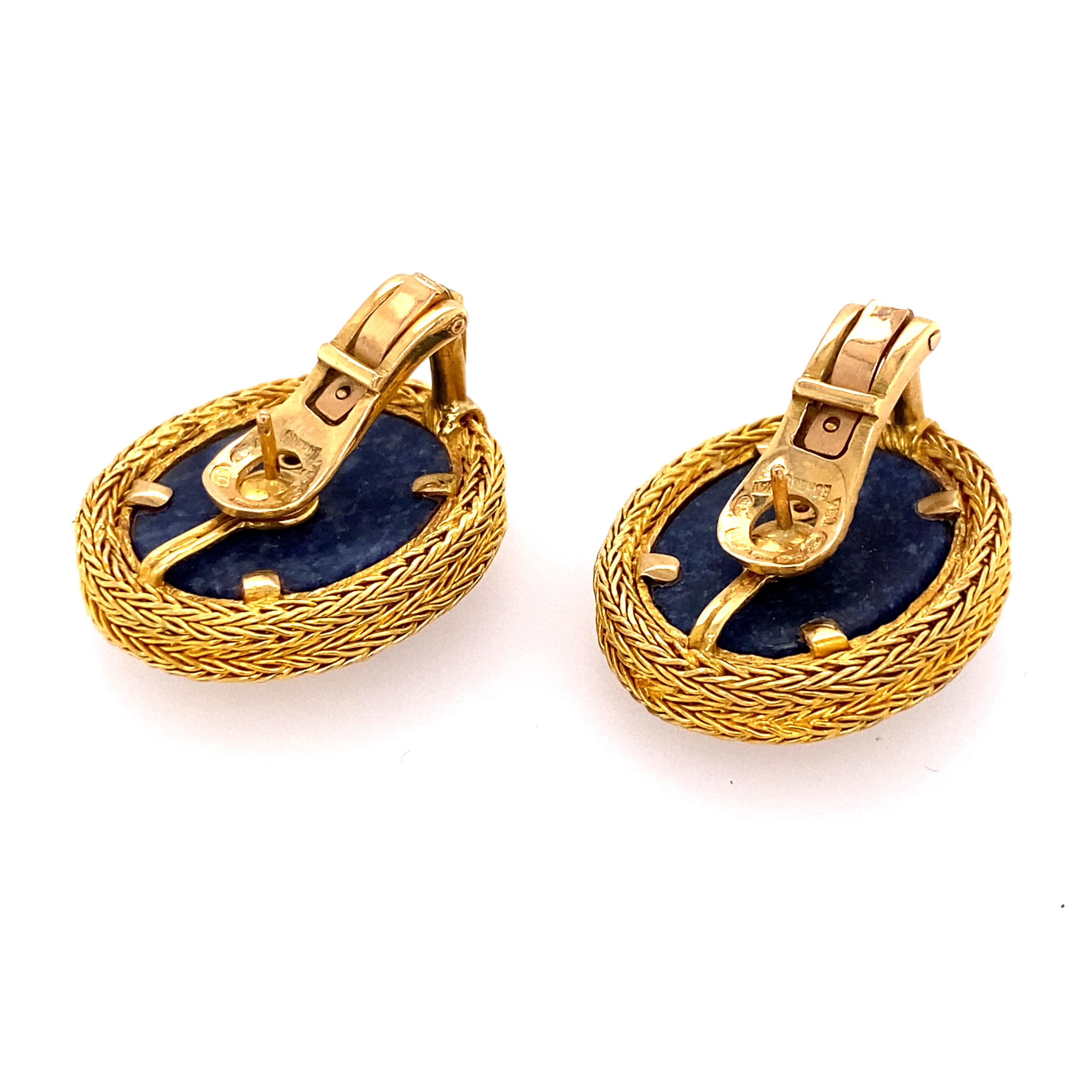 Ilias Lalaounis 18k Yellow Gold Lapis Lazuli Greek Motif Earrings In Excellent Condition In New York, NY