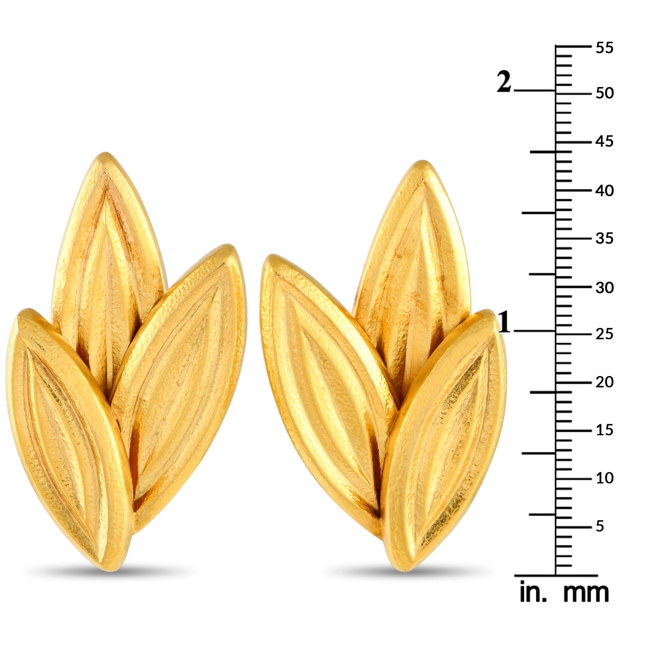 Women's Ilias Lalaounis 18K Yellow Gold Leaf Earrings For Sale