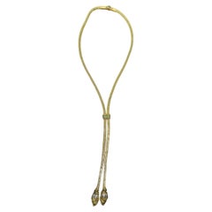Ilias Lalaounis 18K Yellow Gold Lion Head Emerald Diamond Bolo Lariat Necklace