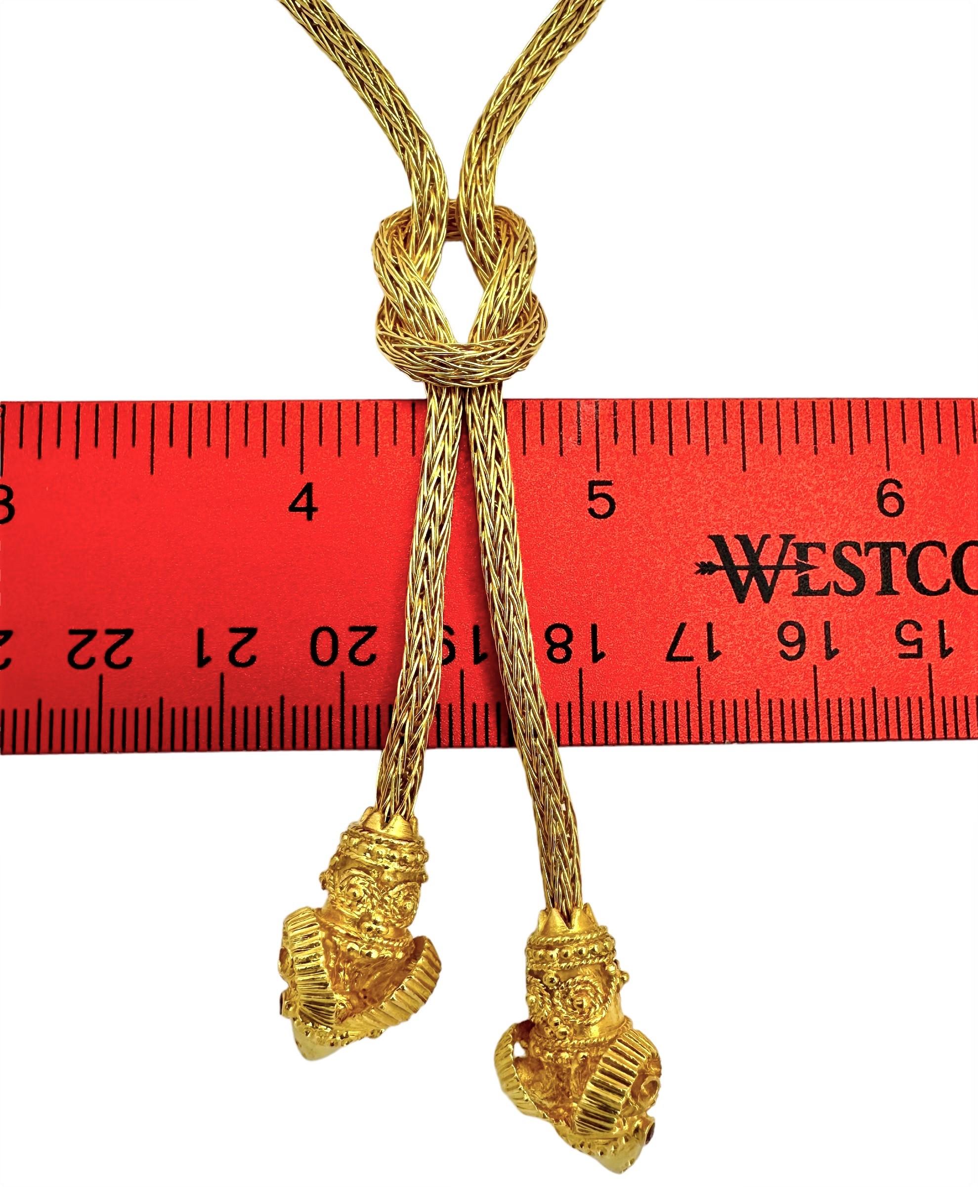 Revival Ilias Lalaounis 18K Yellow Gold Rams Head Motif Lariat Style Greek Necklace