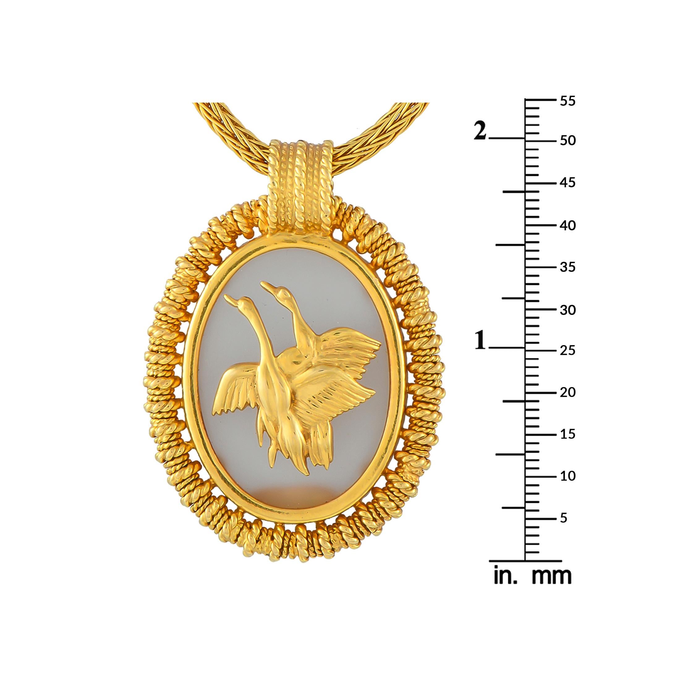 Ilias Lalaounis 18K Yellow Gold Rock Crystal Flying Geese Necklace For Sale 1