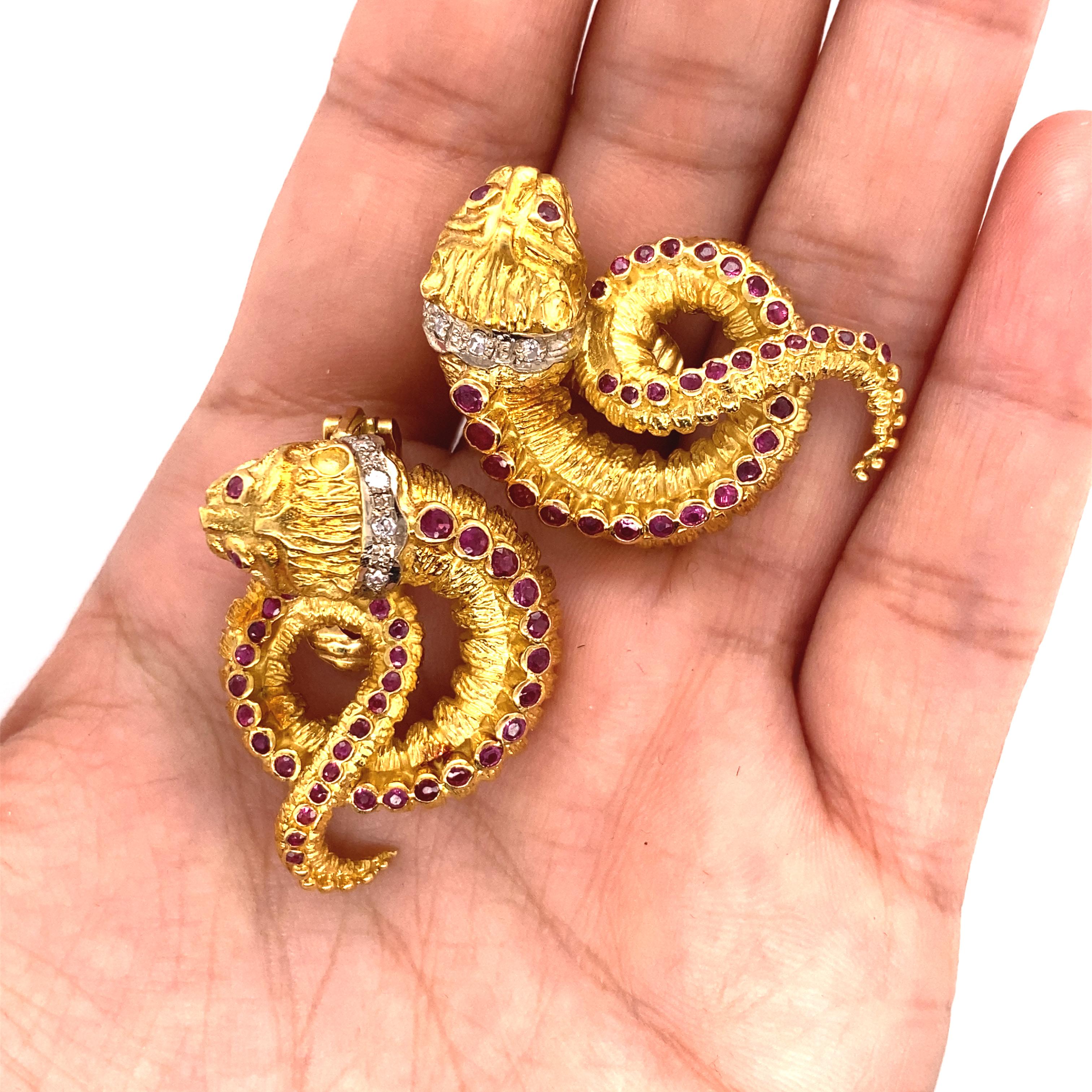 Women's Ilias Lalaounis 18k Yellow Gold Ruby and Diamond Earrings