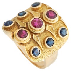 Ilias Lalaounis Bague en or jaune 18 carats, saphirs et rubis