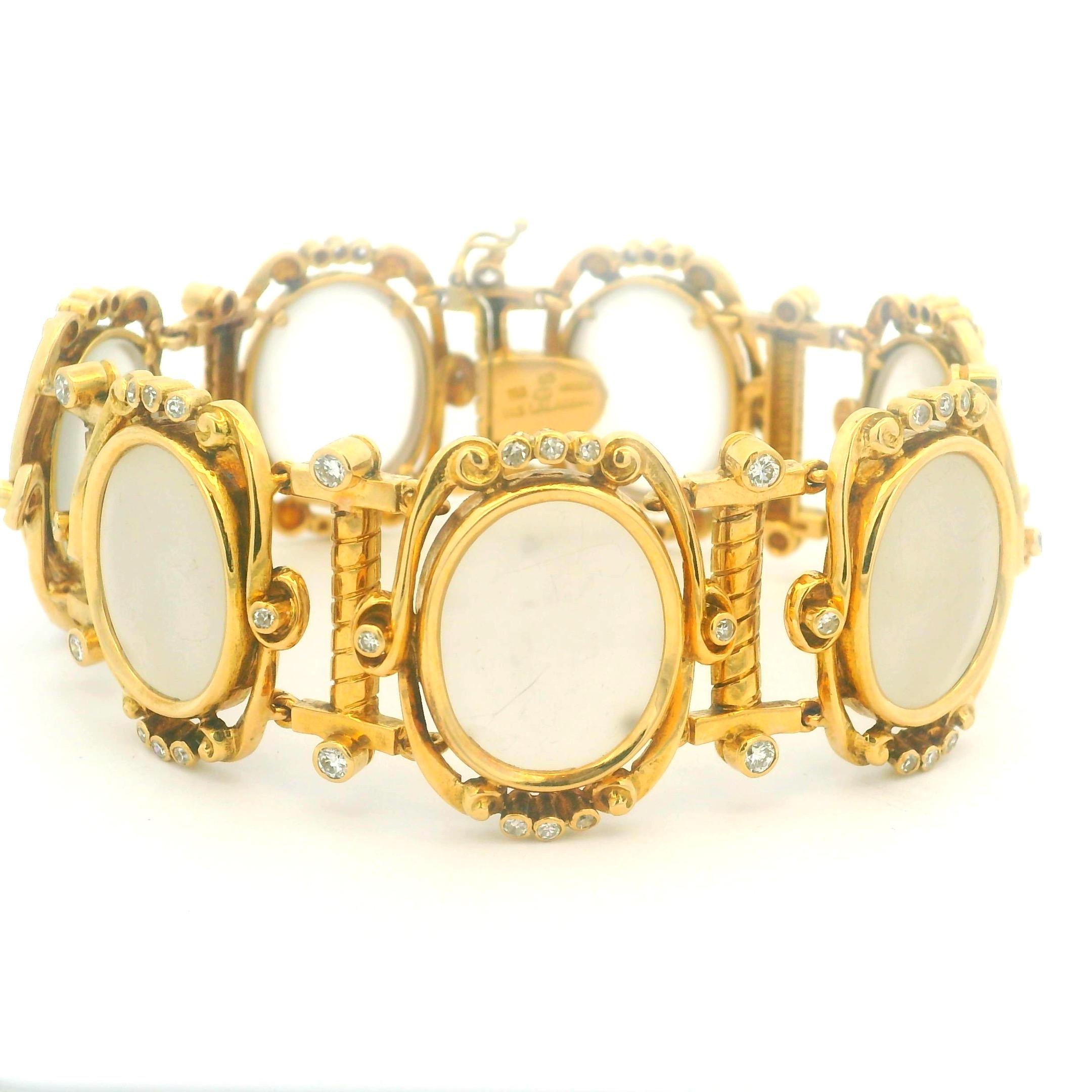 Bracciale con cristalli smerigliati e diamanti in oro 18 carati di Ilias Lalaounis 1960, Grecia in vendita 4