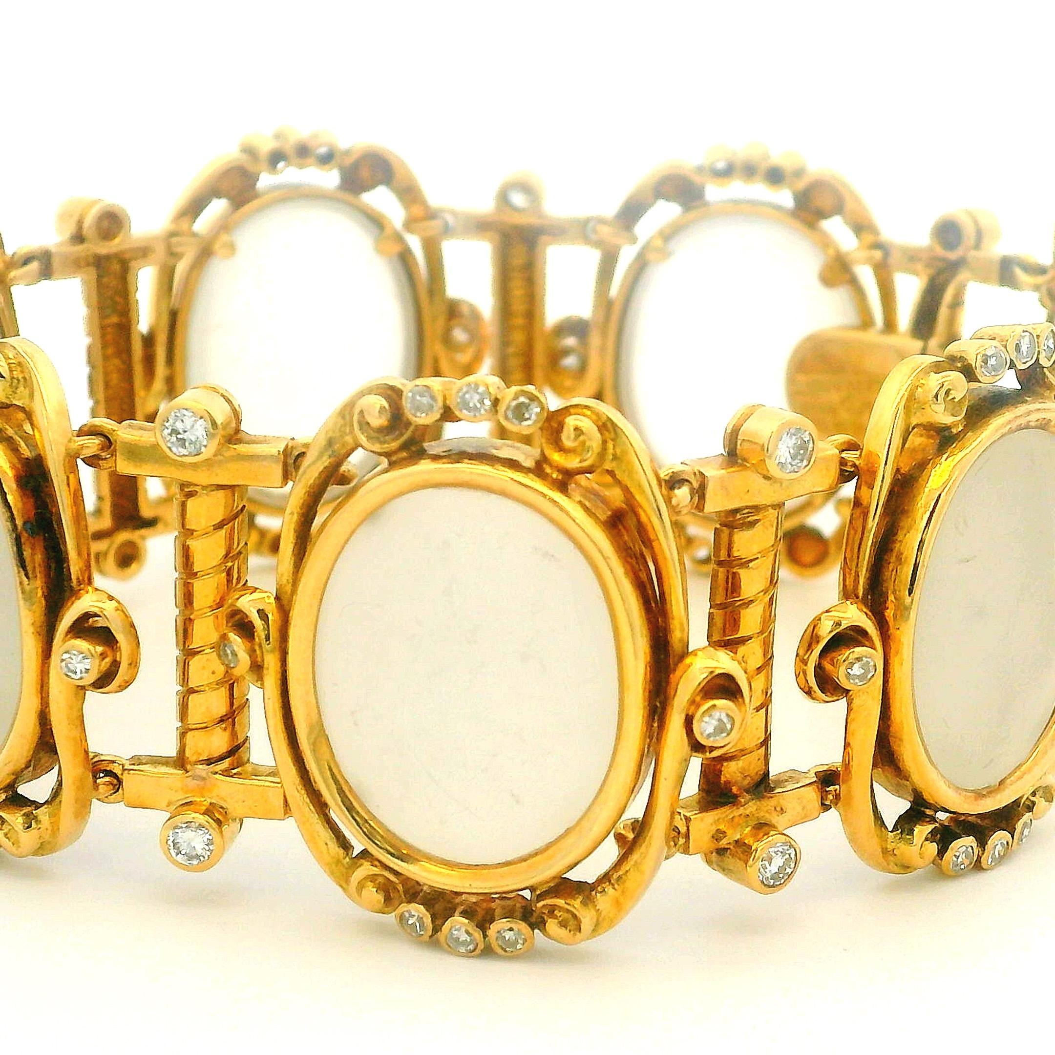 da uomo o donna Bracciale con cristalli smerigliati e diamanti in oro 18 carati di Ilias Lalaounis 1960, Grecia in vendita