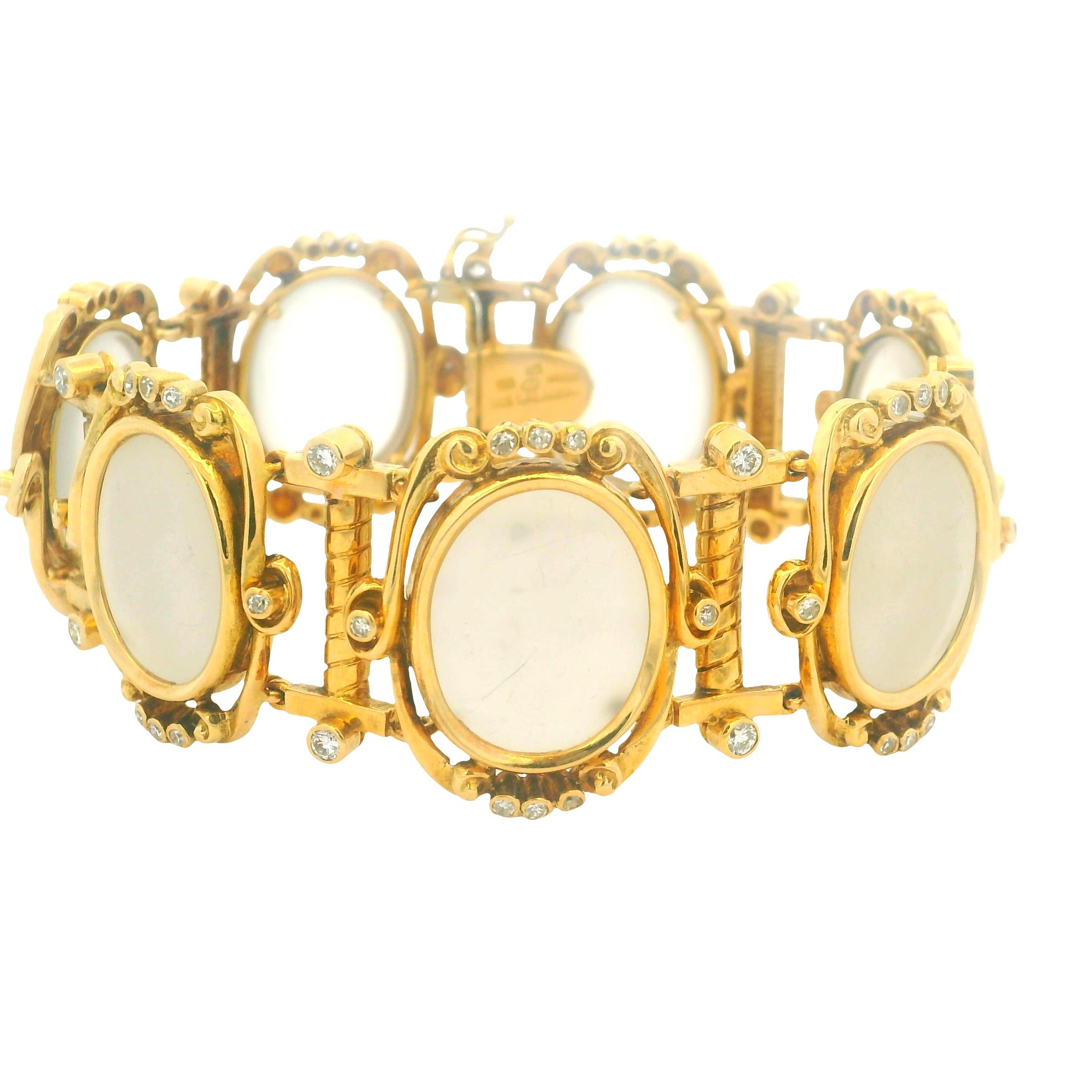 Bracciale con cristalli smerigliati e diamanti in oro 18 carati di Ilias Lalaounis 1960, Grecia in vendita 3