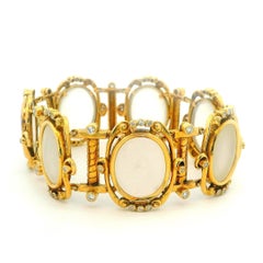 Ilias Lalaounis 1960s Greek 18K Gold Frosted Crystal & Diamond Bracelet