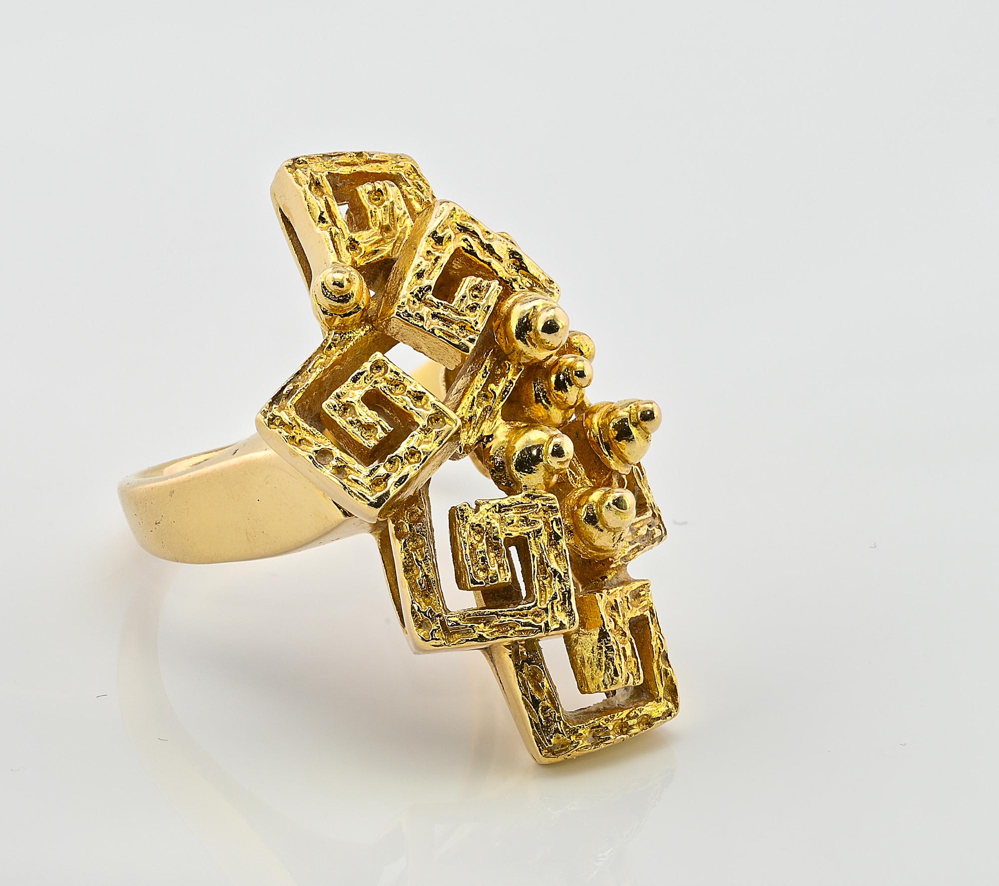 Contemporary Ilias Lalaounis 1970 Designer  Cocktail Ring 18 Kt For Sale