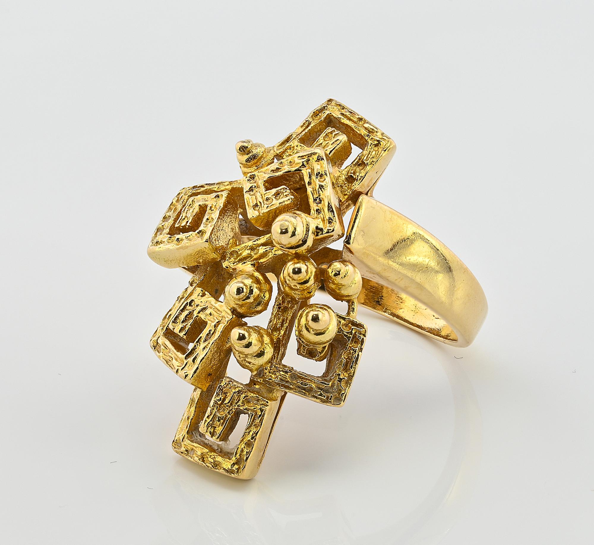 Women's or Men's Ilias Lalaounis 1970 Designer  Cocktail Ring 18 Kt For Sale