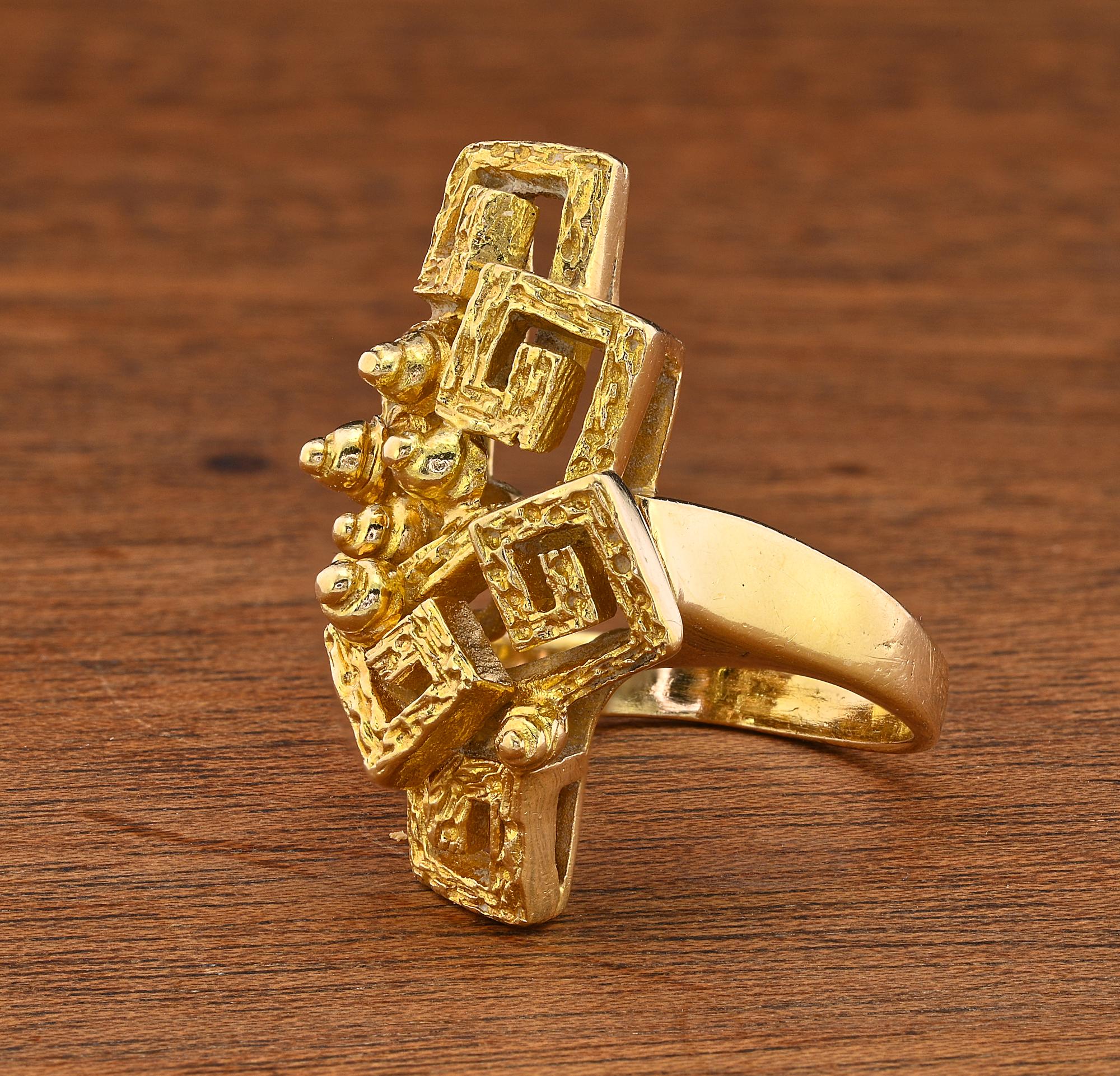 Ilias Lalaounis 1970 Designer  Cocktail Ring 18 Kt For Sale 1