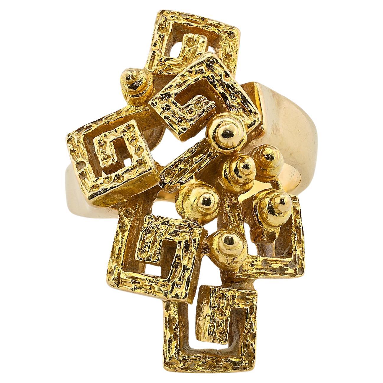 Ilias Lalaounis 1970 Designer  Cocktail Ring 18 Kt