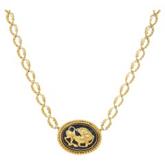 Ilias LaLaounis 1970's Sodalite 18K Gold Vintage Horse Pendant Station Necklace