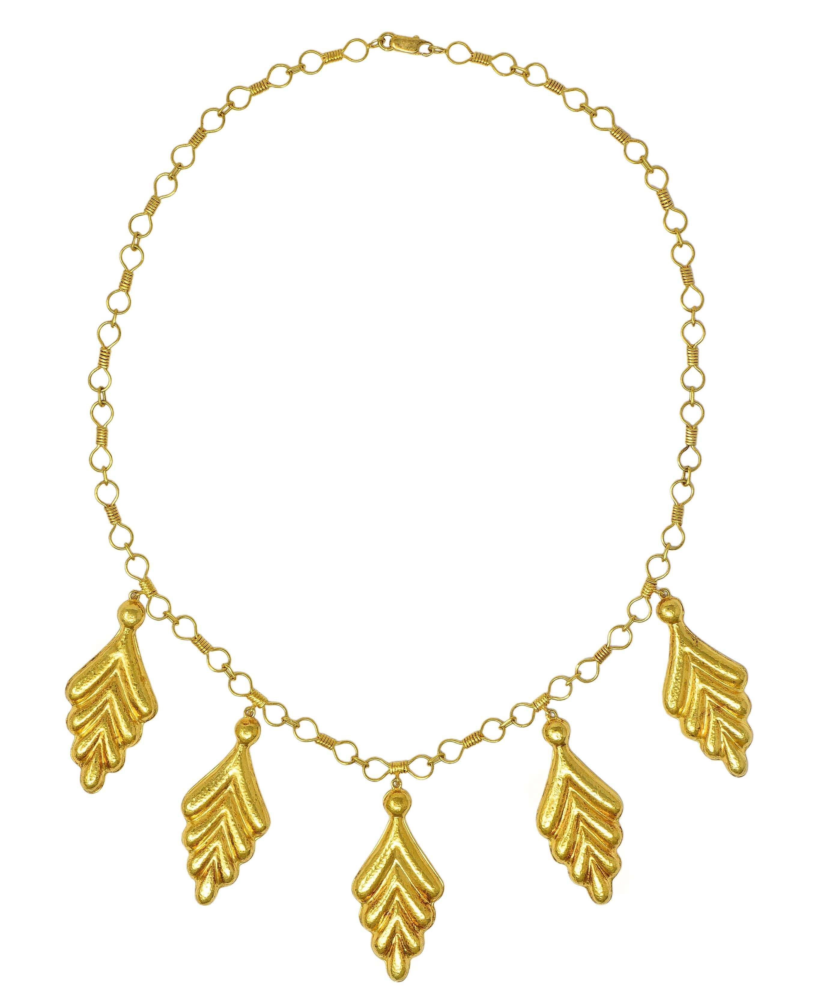 Moderno Collana Ilias Lalaounis 1990's 18 Karat Yellow Gold Vintage Foliate Station in vendita