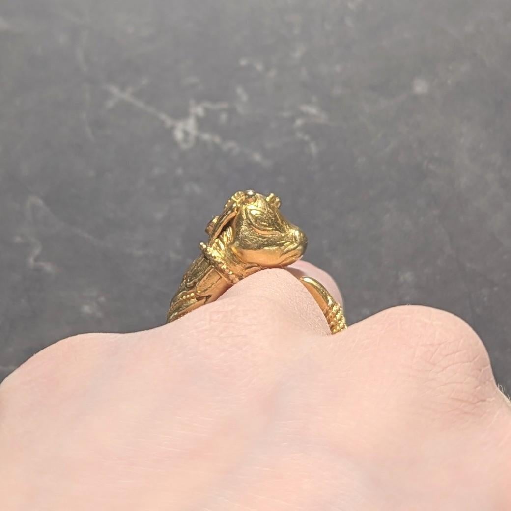 Ilias Lalaounis 1990's Ruby 18 Karat Yellow Gold Goat Head Vintage Bypass Ring For Sale 5