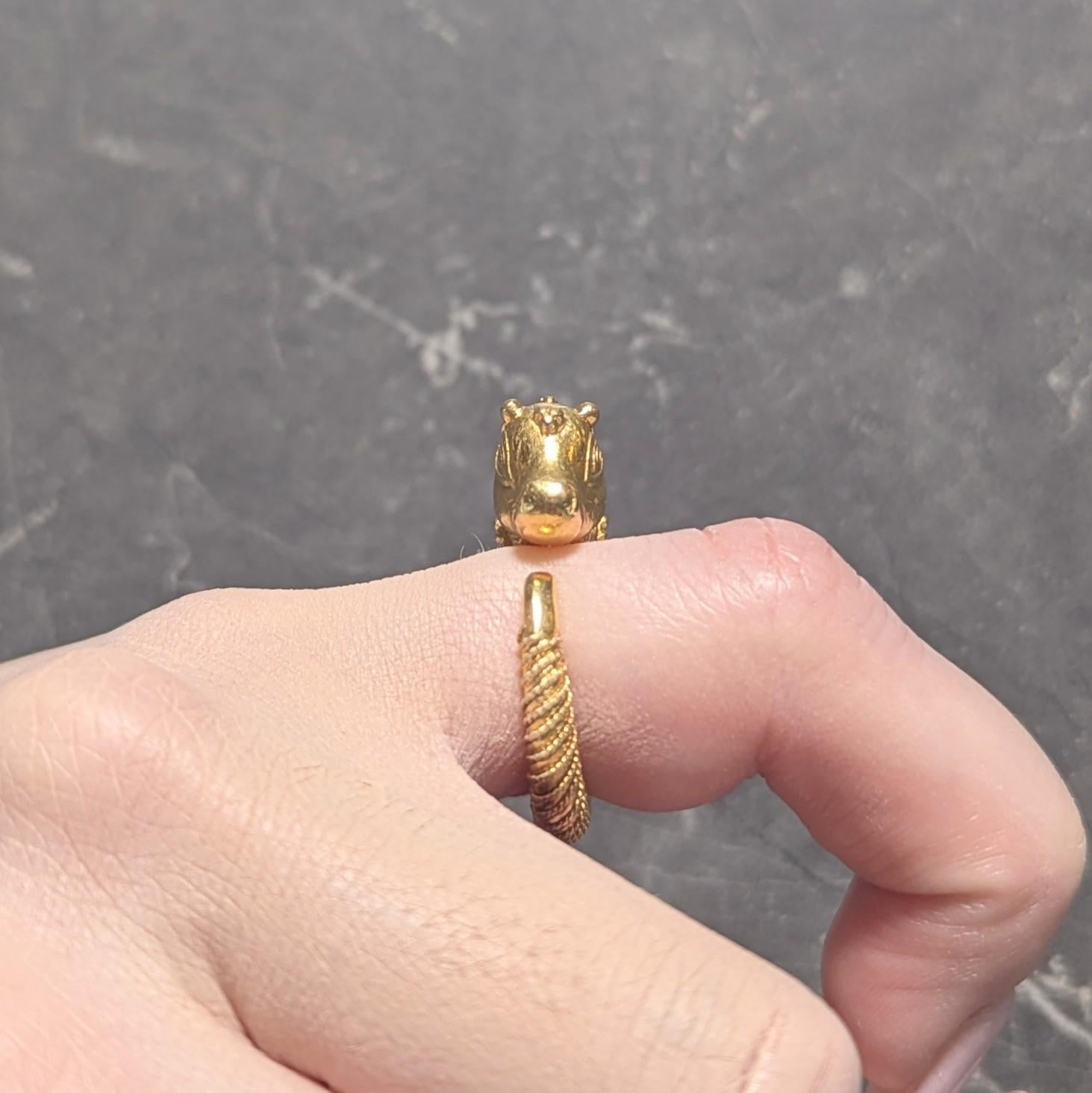 Ilias Lalaounis 1990's Ruby 18 Karat Yellow Gold Goat Head Vintage Bypass Ring For Sale 6
