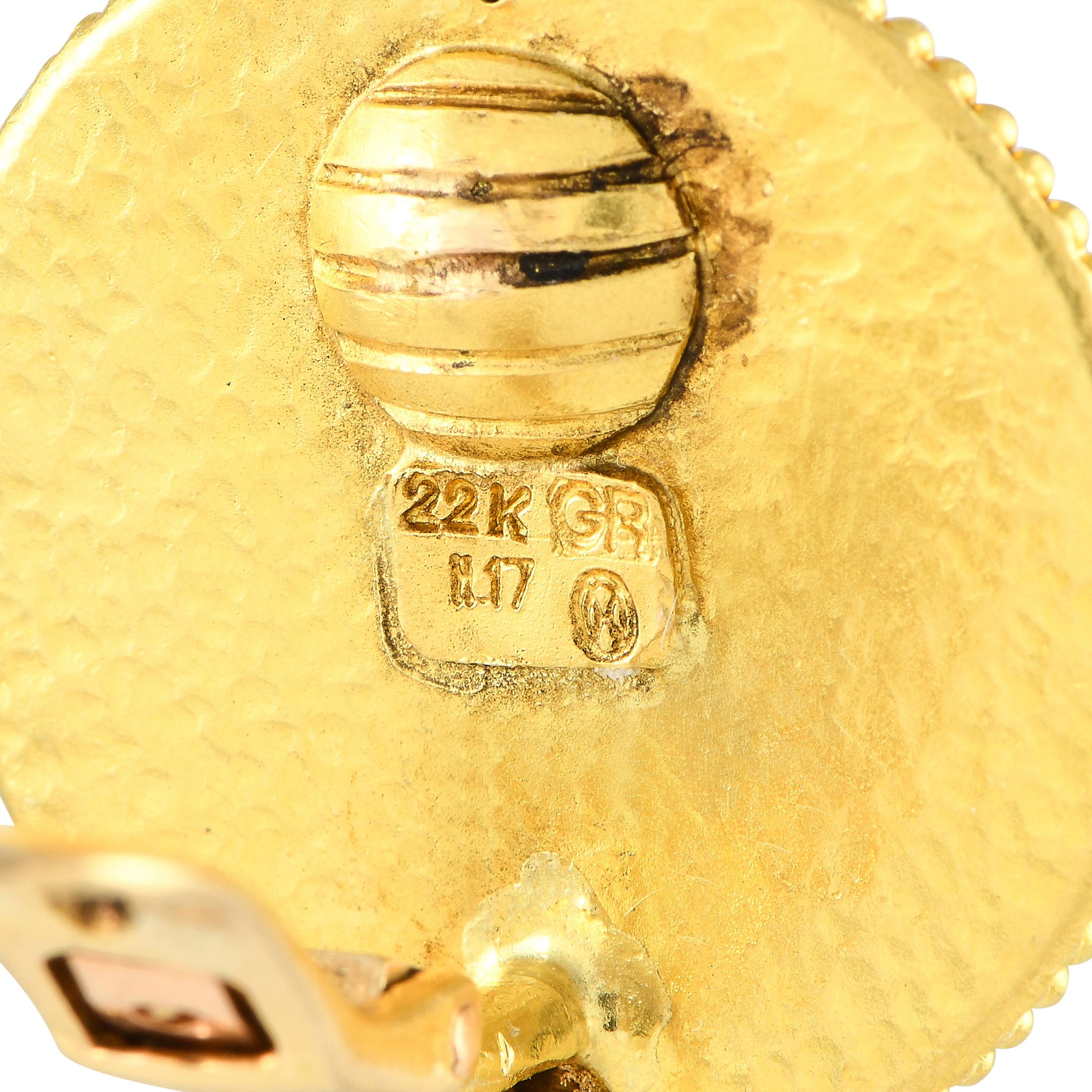 Ilias Lalaounis 22K Yellow Gold Domed Disc Clip-On Earrings IL11-112624 In Excellent Condition In Southampton, PA