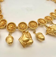 Ilias Lalaounis 22K YG Etruscan Revival Acorn & Bull Necklace