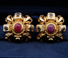 Ilias Lalaounis 2.80 Natural Ruby .80 Ct Sapphire High End Clip on 18 KT Earring