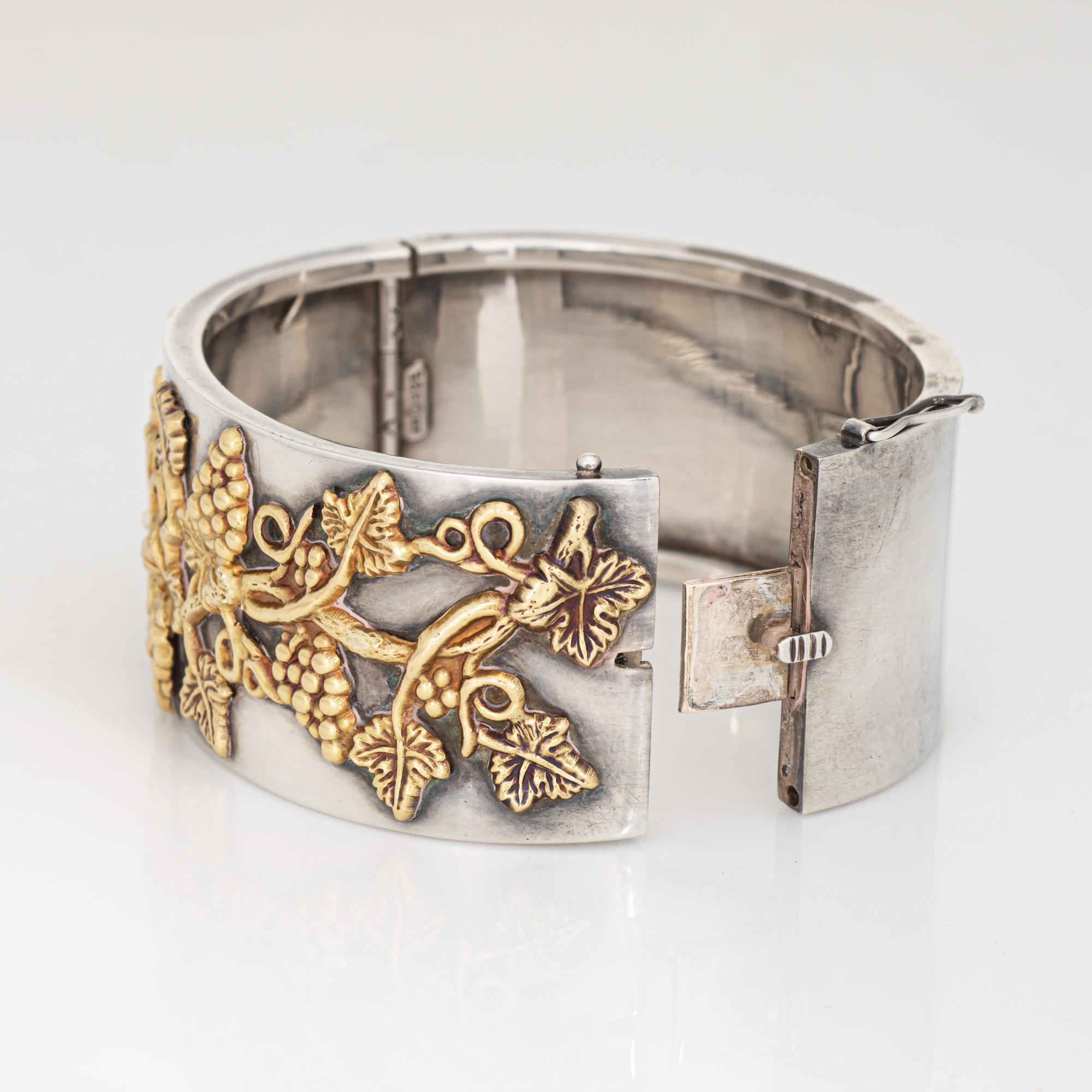 Contemporary Ilias Lalaounis Bangle Bracelet Grape Leaf Vine Sterling Silver 18k Gold Signed For Sale