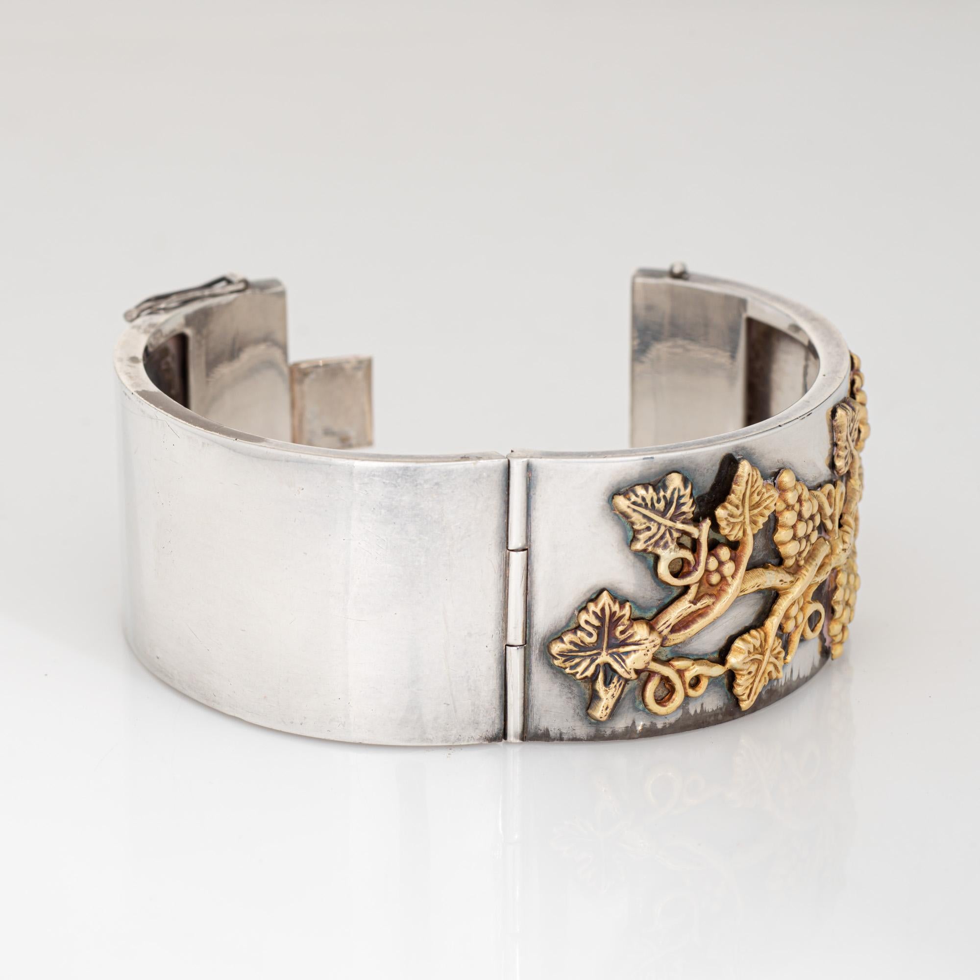 Ilias Lalaounis Bangle Bracelet Grape Leaf Vine Sterling Silver 18k Gold Signed In Good Condition For Sale In Torrance, CA