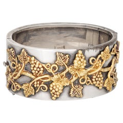 Ilias Lalaounis Bangle Bracelet Grape Leaf Vine Sterling Silver 18k Gold Signed
