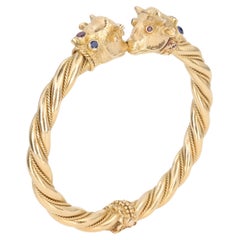 Ilias Lalaounis Bull Bangle Bracelet in Yellow Gold, Ruby & Sapphire