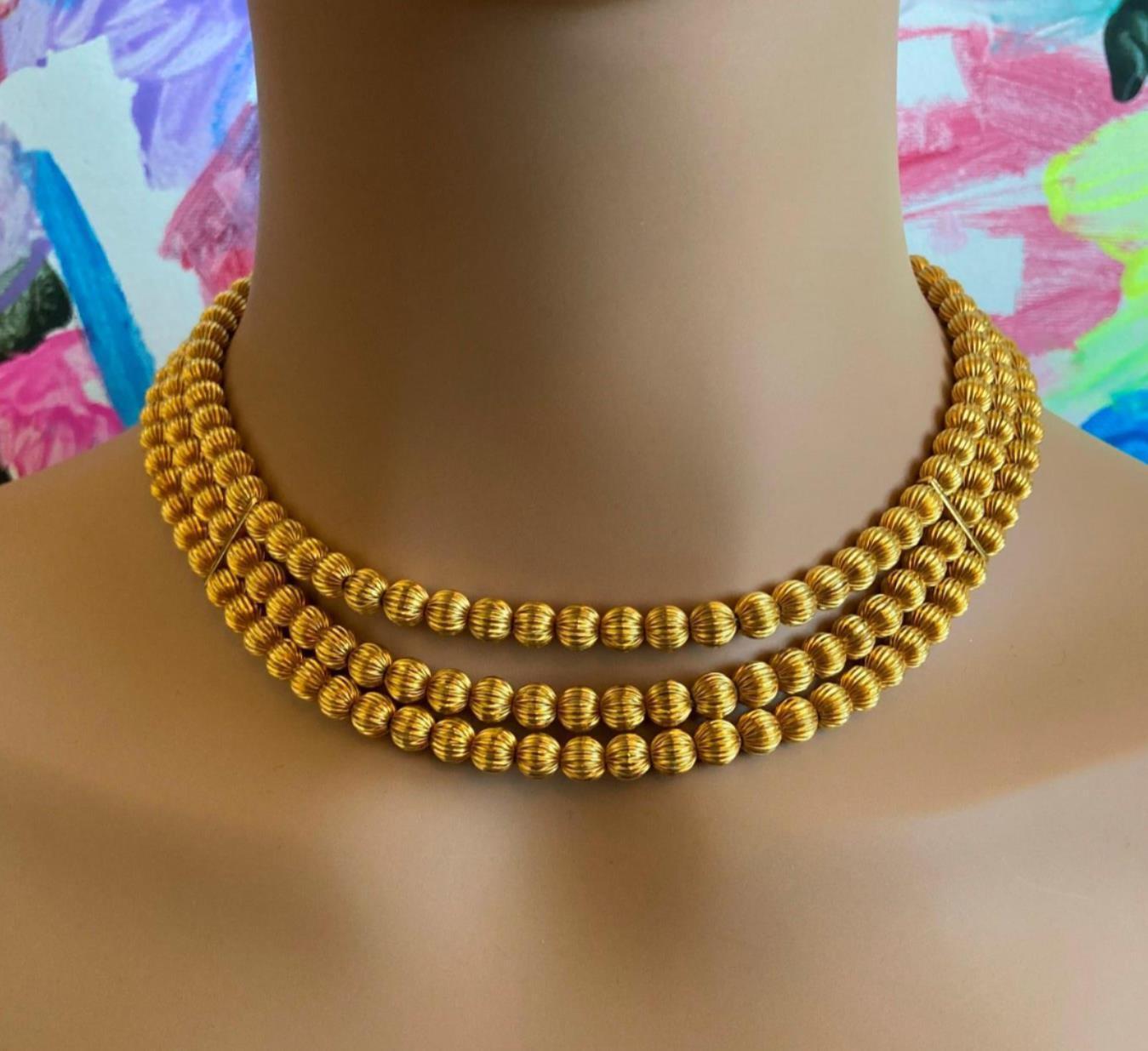 Women's or Men's Ilias Lalaounis Carved Bead Ball Yellow Gold Necklace For Sale