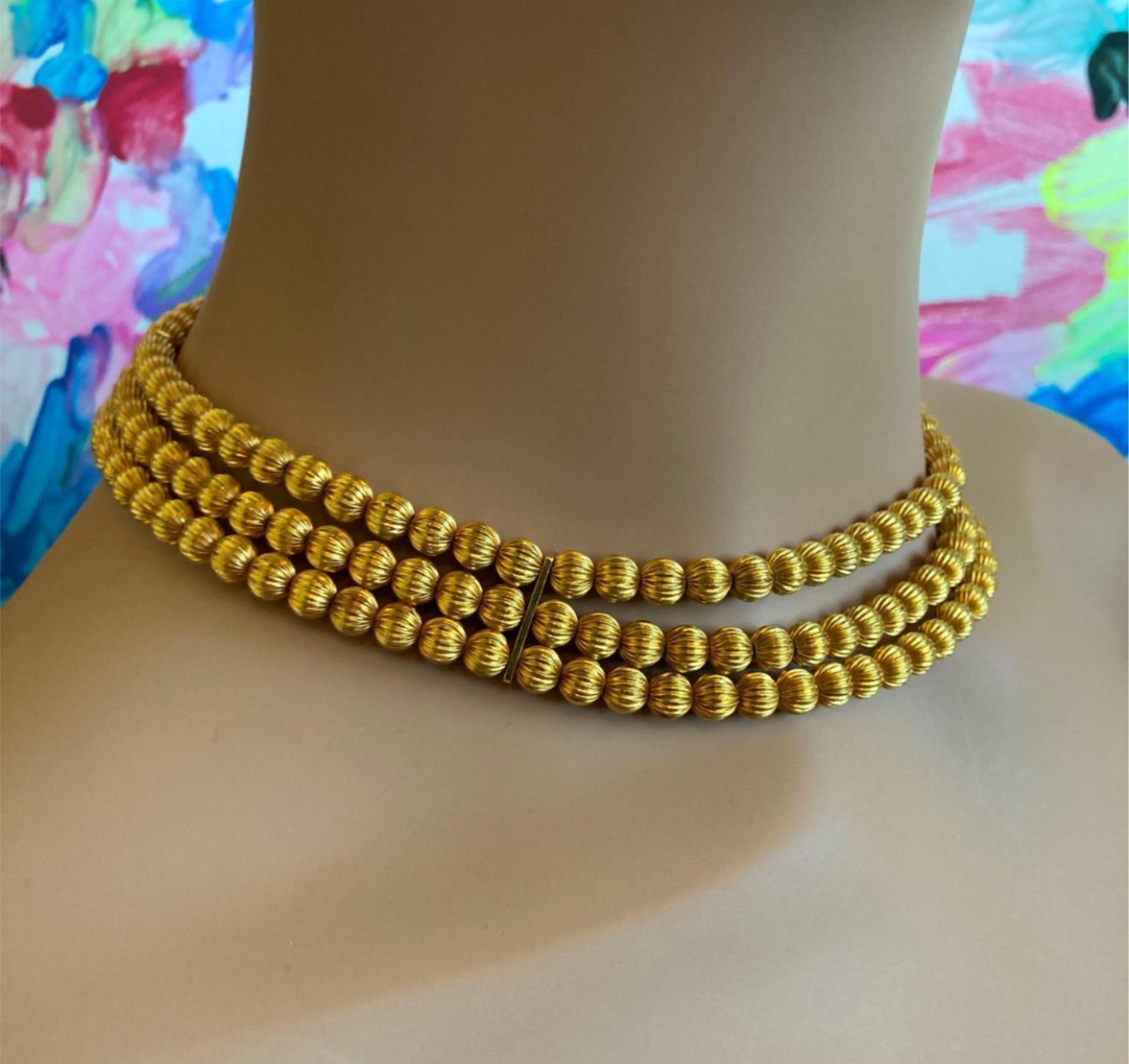 Ilias Lalaounis Carved Bead Ball Yellow Gold Necklace For Sale 2